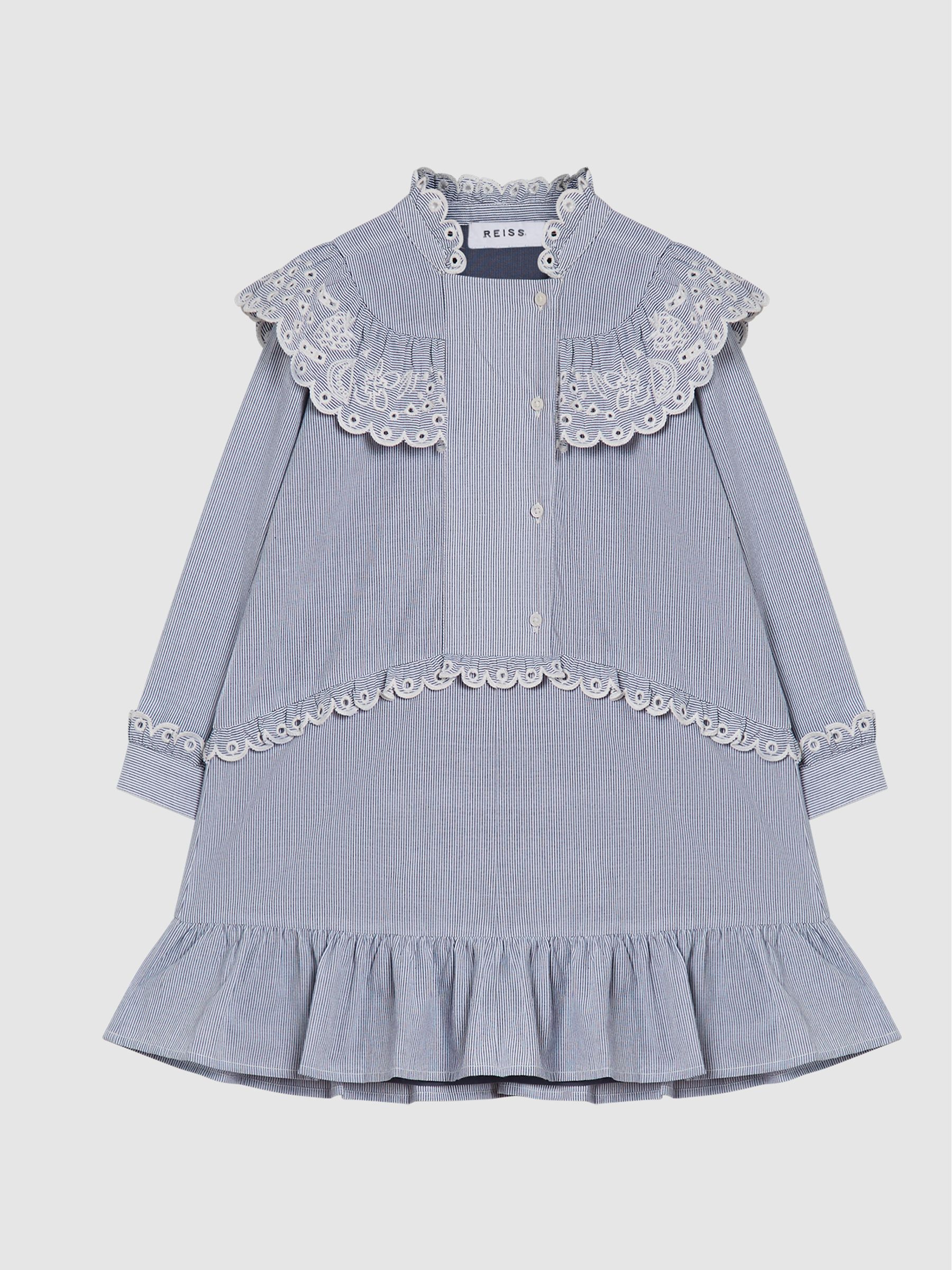 Stripe Embroidered Collar Dress in Blue - Image 2 of 7