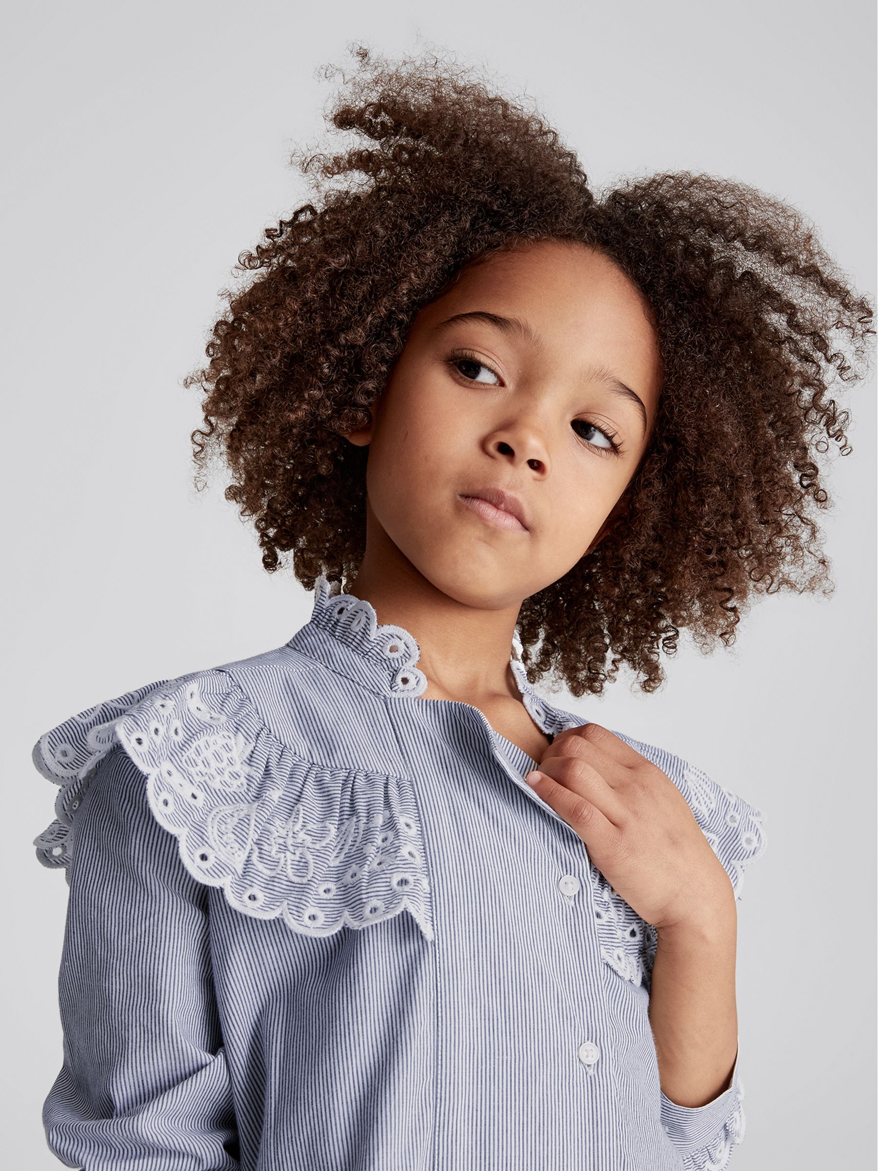 Stripe Embroidered Collar Dress in Blue - Image 3 of 7