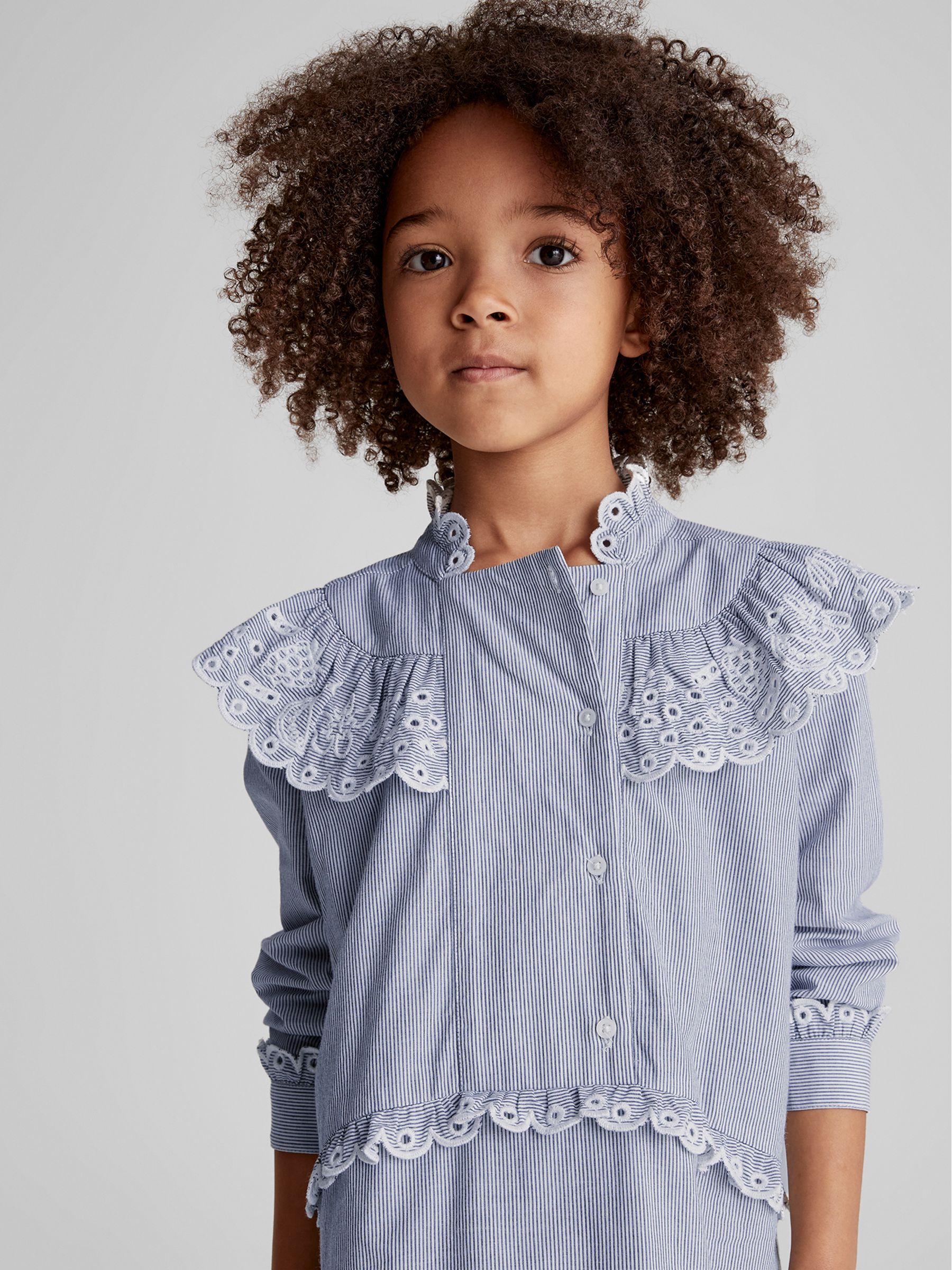 Stripe Embroidered Collar Dress in Blue - Image 4 of 7