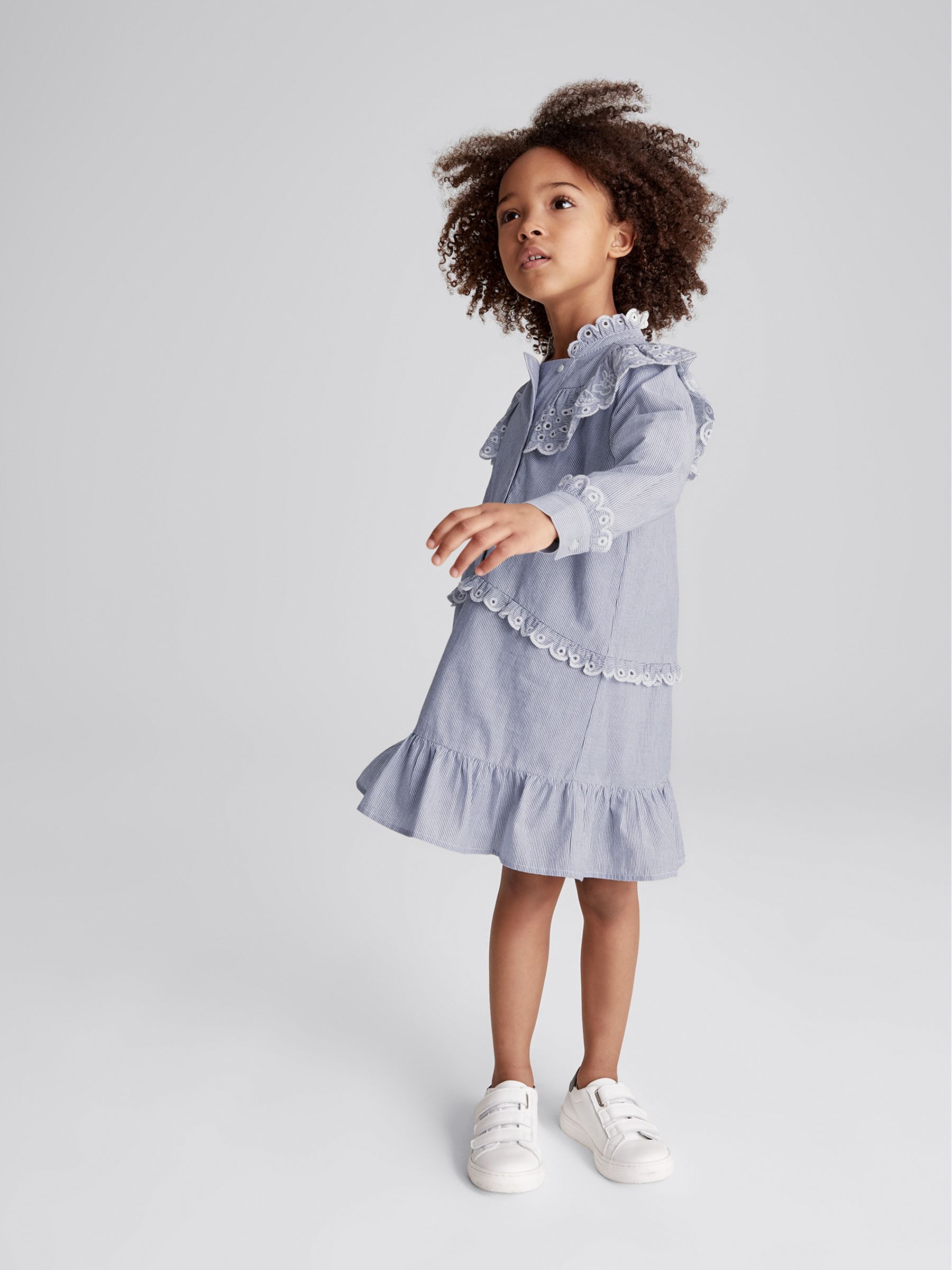 Stripe Embroidered Collar Dress in Blue - Image 6 of 7