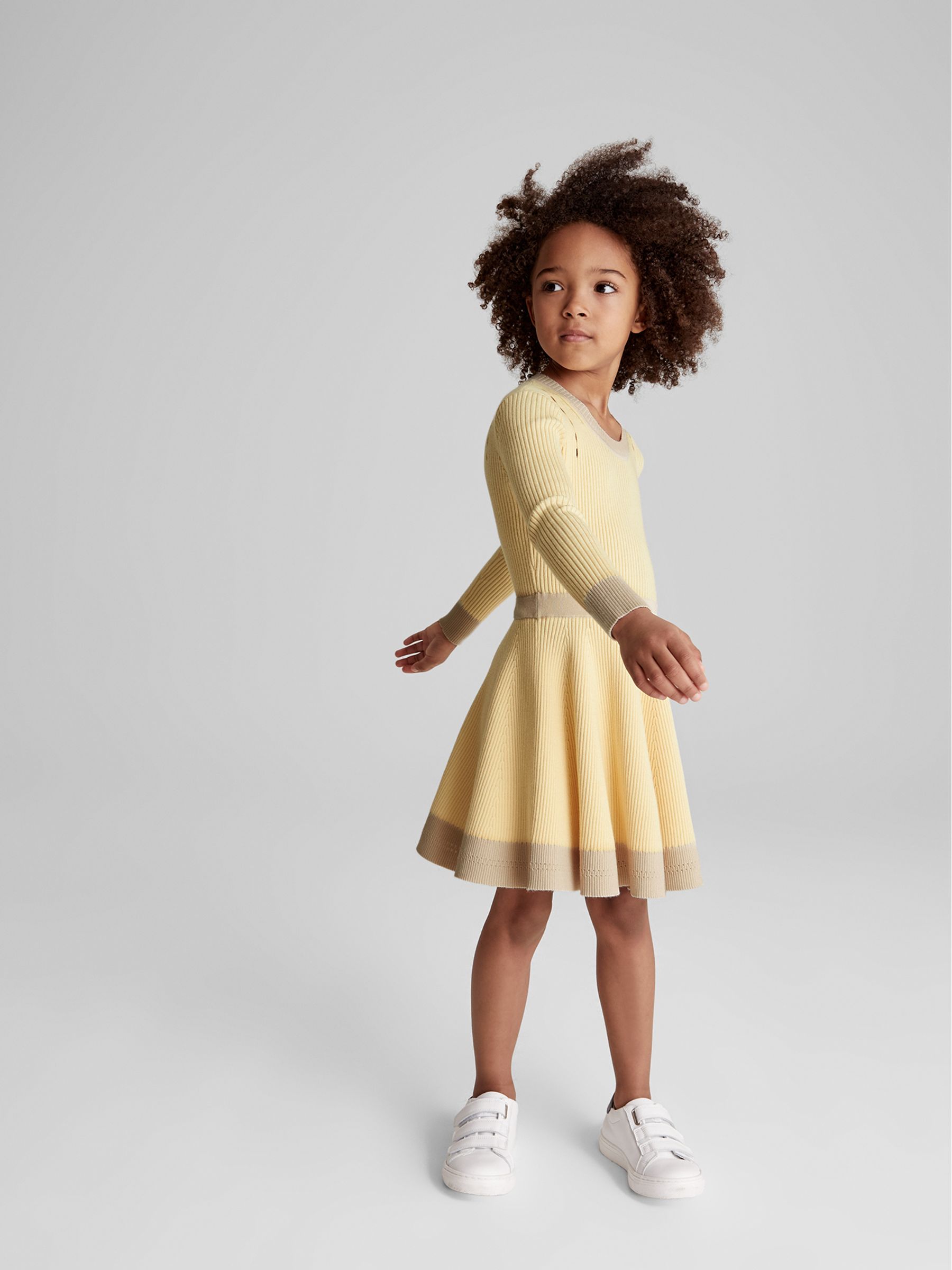 Colourblock Knitted Dress in Yellow - Image 1 of 6