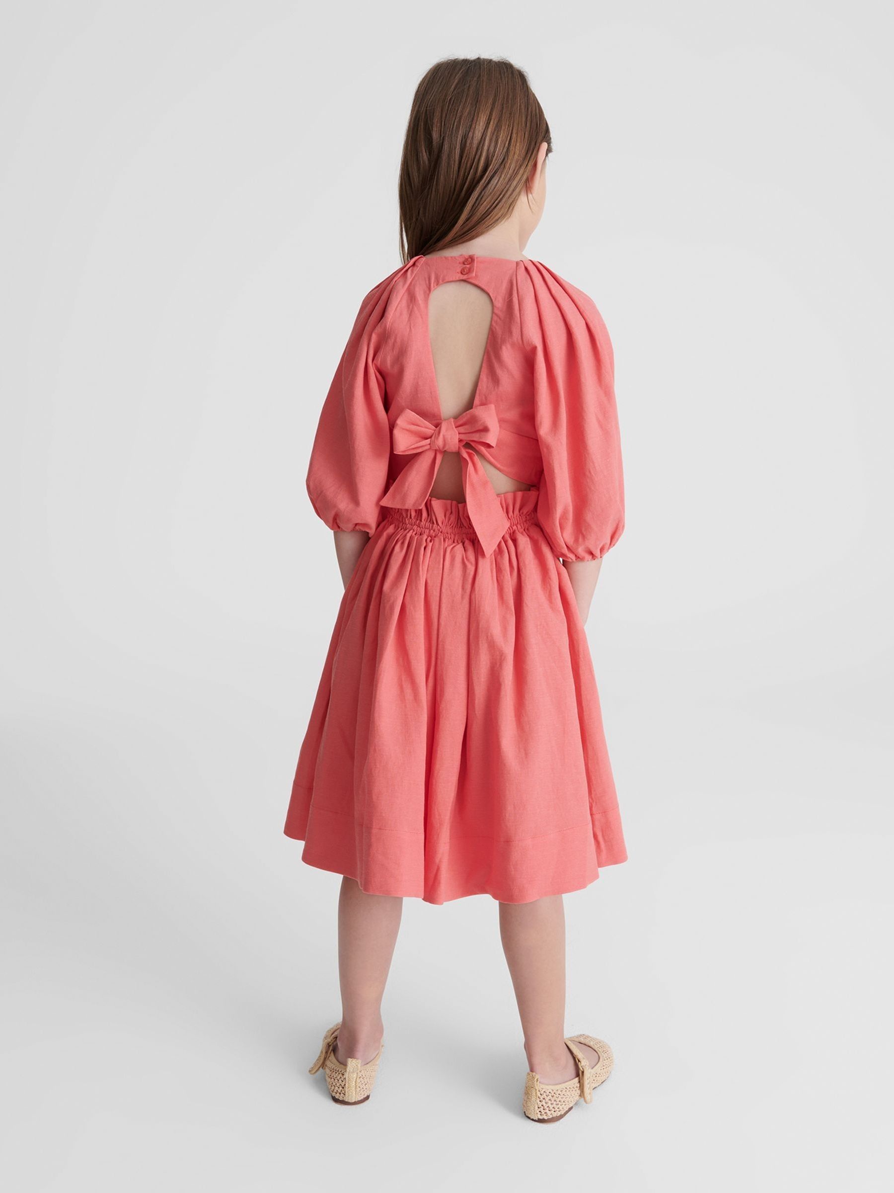 Bow Back Dress in Coral - Image 3 of 4