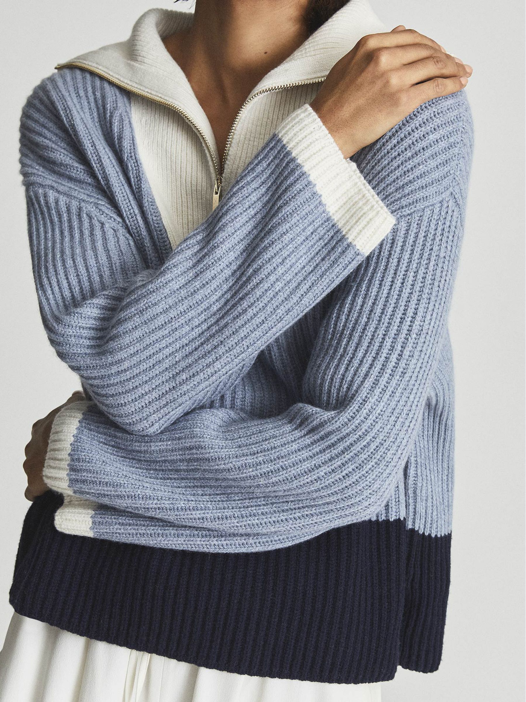 Rib Knit Half Zip Wool Blend Jumper in Blue - Image 3 of 6