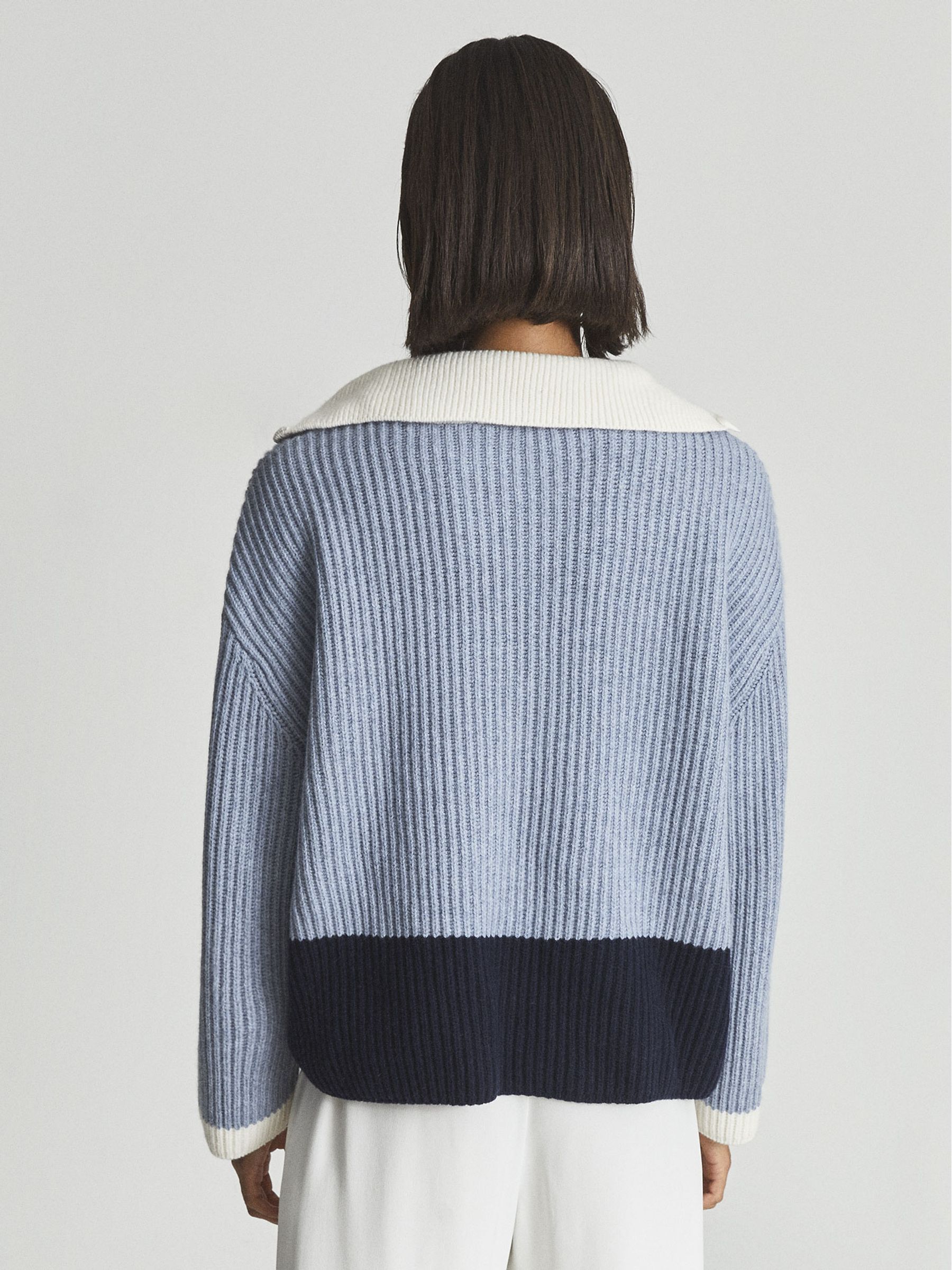Rib Knit Half Zip Wool Blend Jumper in Blue - Image 5 of 6