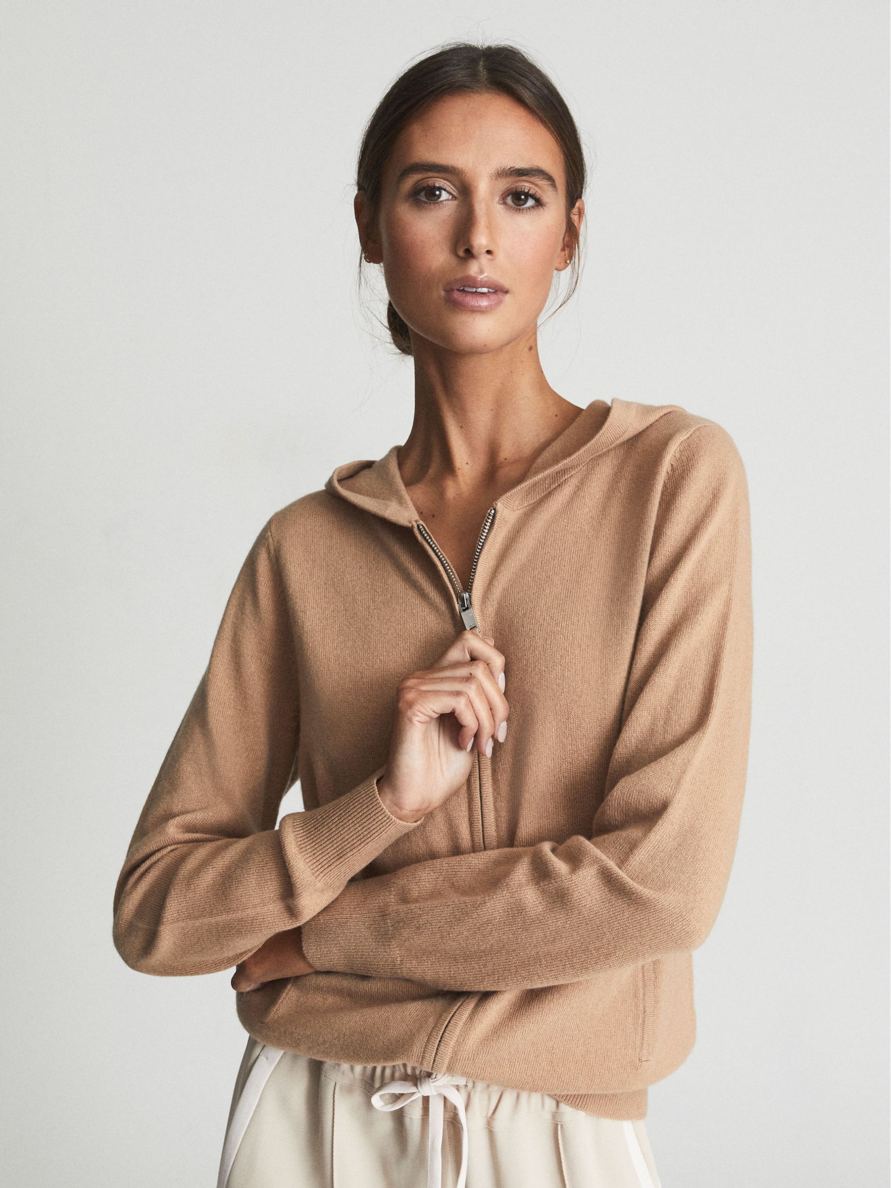 Wool Cashmere Blend Hoodie in Camel - Image 1 of 6