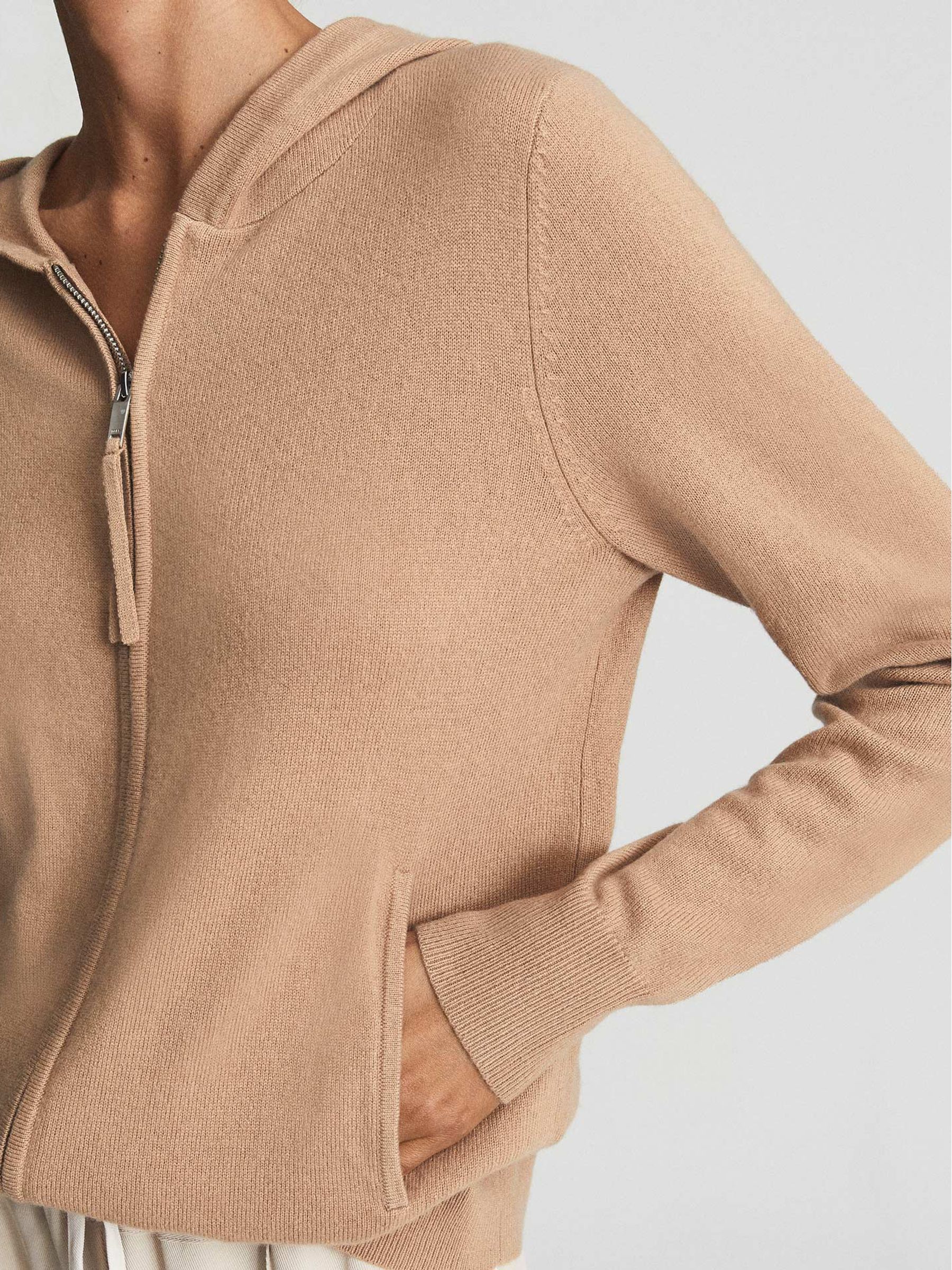 Wool Cashmere Blend Hoodie in Camel - Image 4 of 6