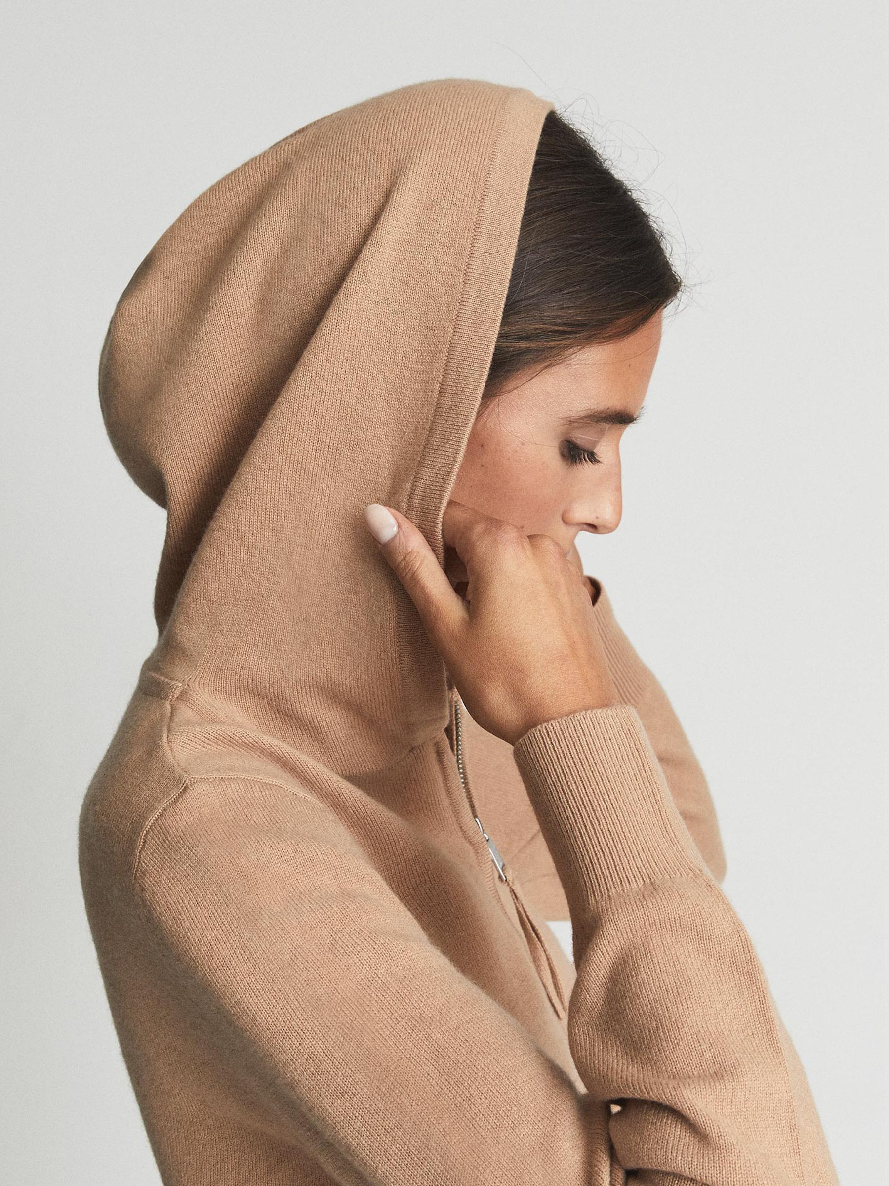 Wool Cashmere Blend Hoodie in Camel - Image 6 of 6