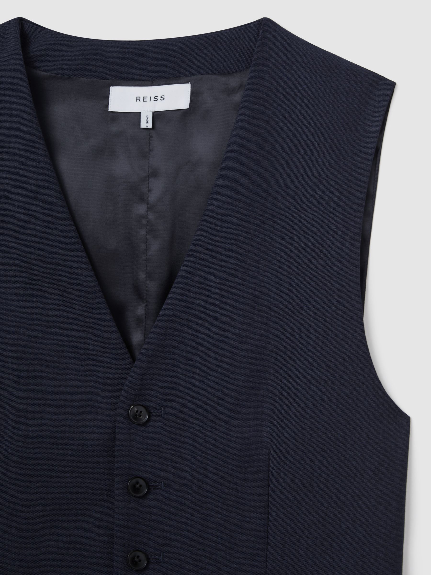 Classic Slim Fit Wool Horseshoe Waistcoat in Navy - Image 5 of 6
