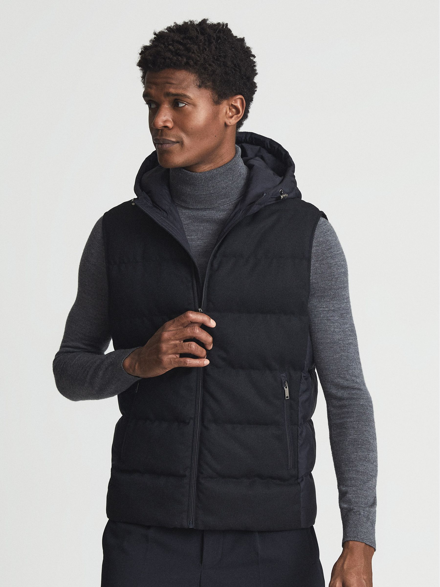 Hooded Hybrid Gilet in Navy - Image 1 of 6