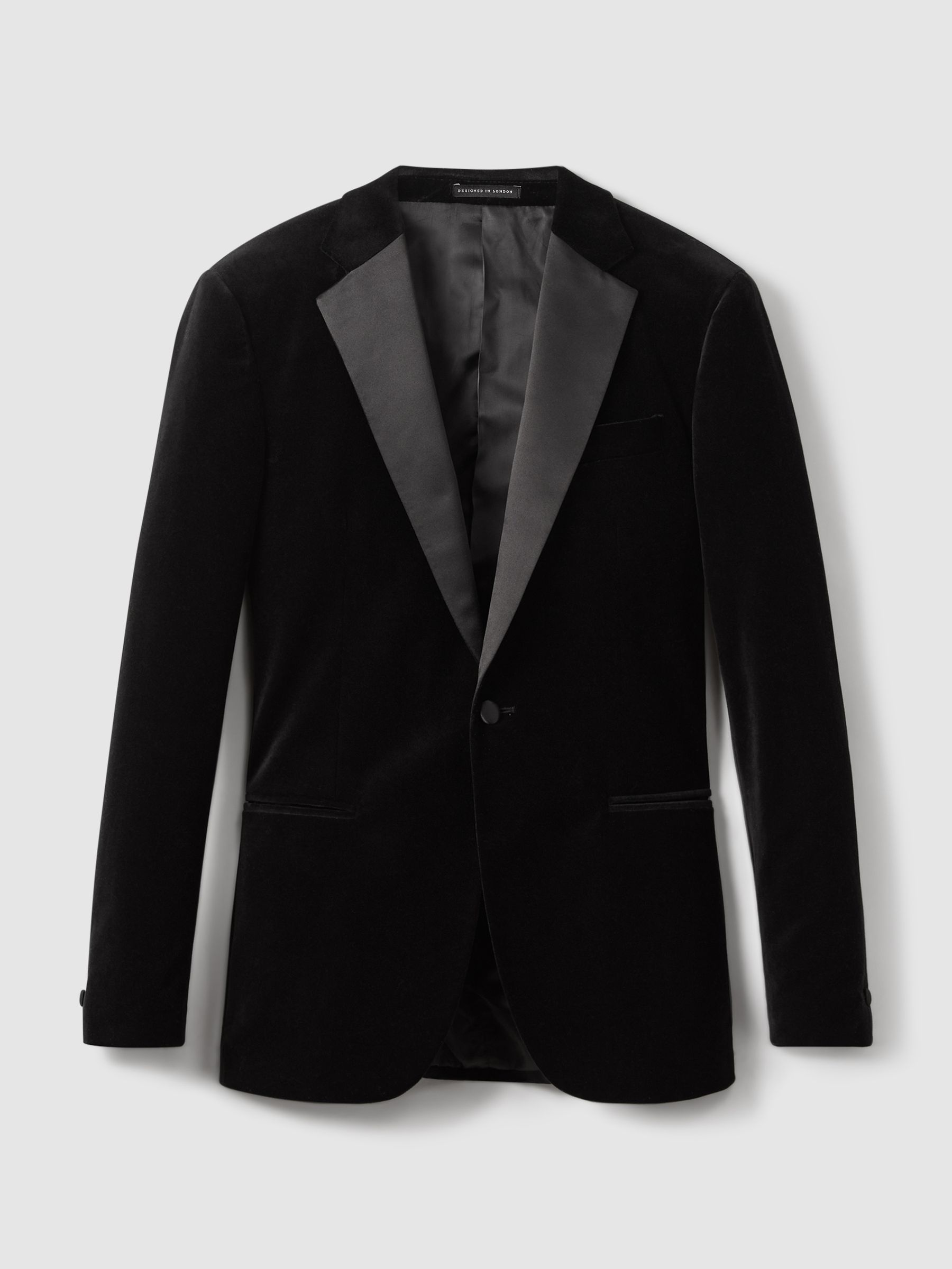 Velvet Single Breasted Slim Fit Jacket in Black - Image 2 of 10