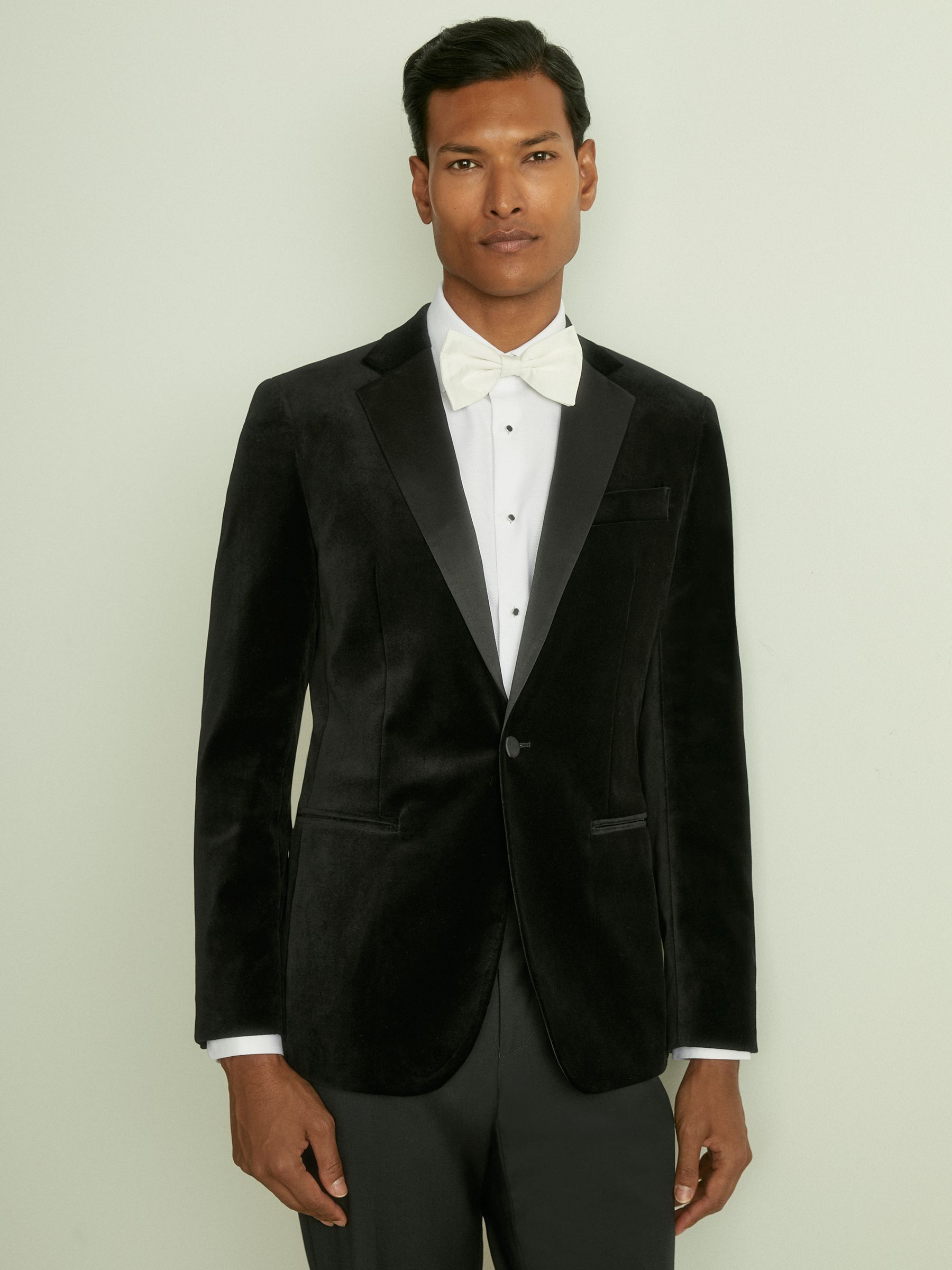 Velvet Single Breasted Slim Fit Jacket in Black - Image 3 of 10