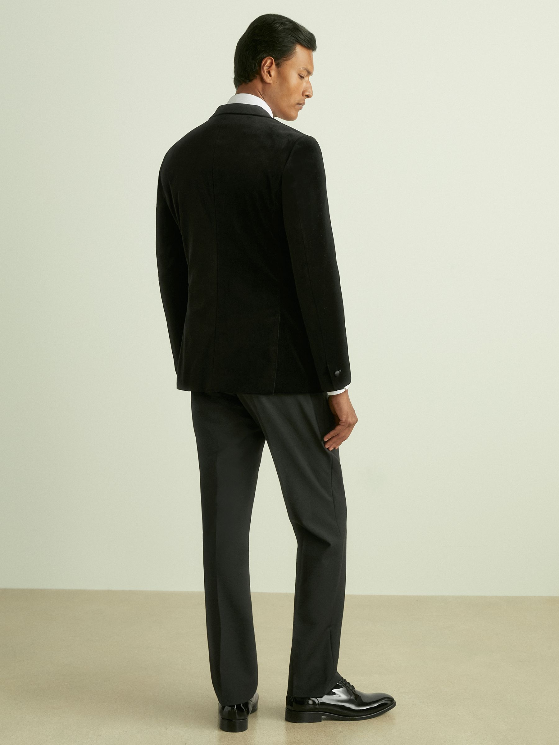 Velvet Single Breasted Slim Fit Jacket in Black - Image 6 of 10