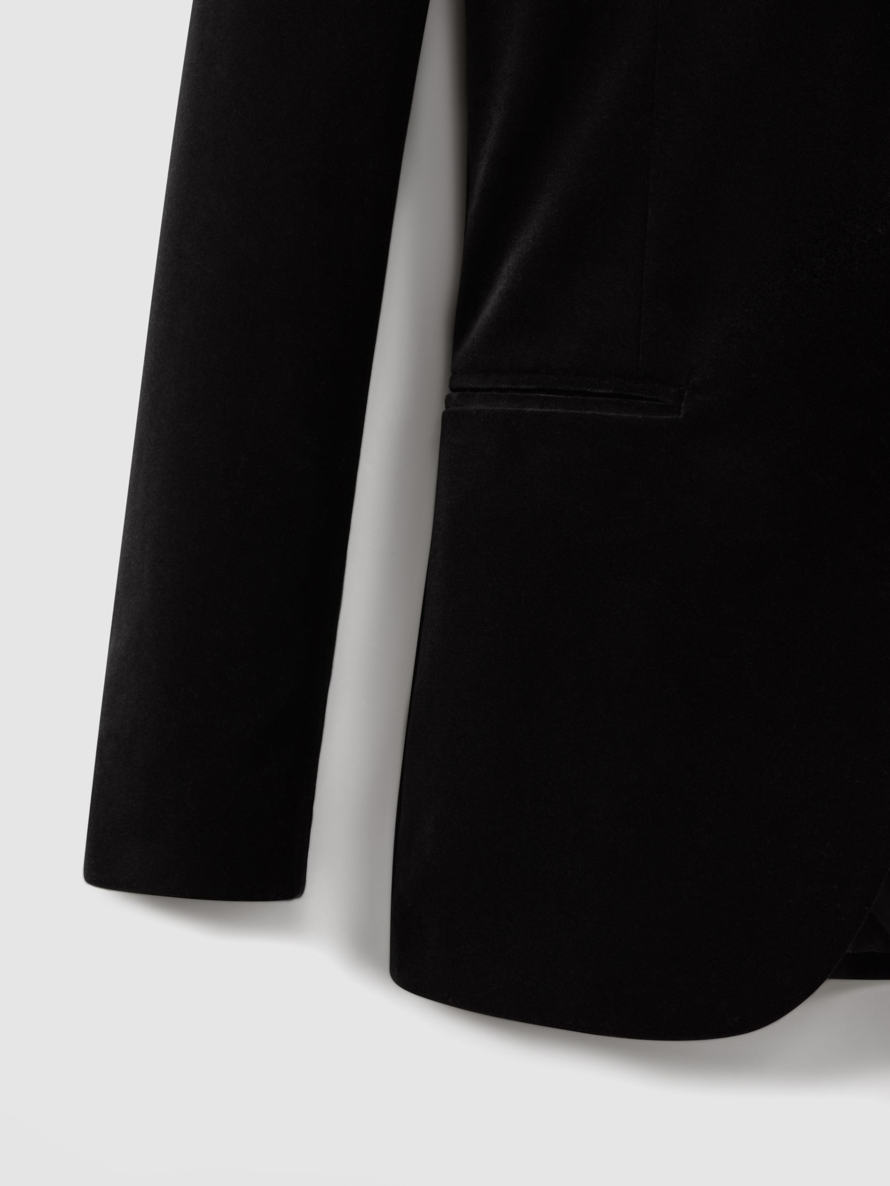 Velvet Single Breasted Slim Fit Jacket in Black - Image 7 of 10