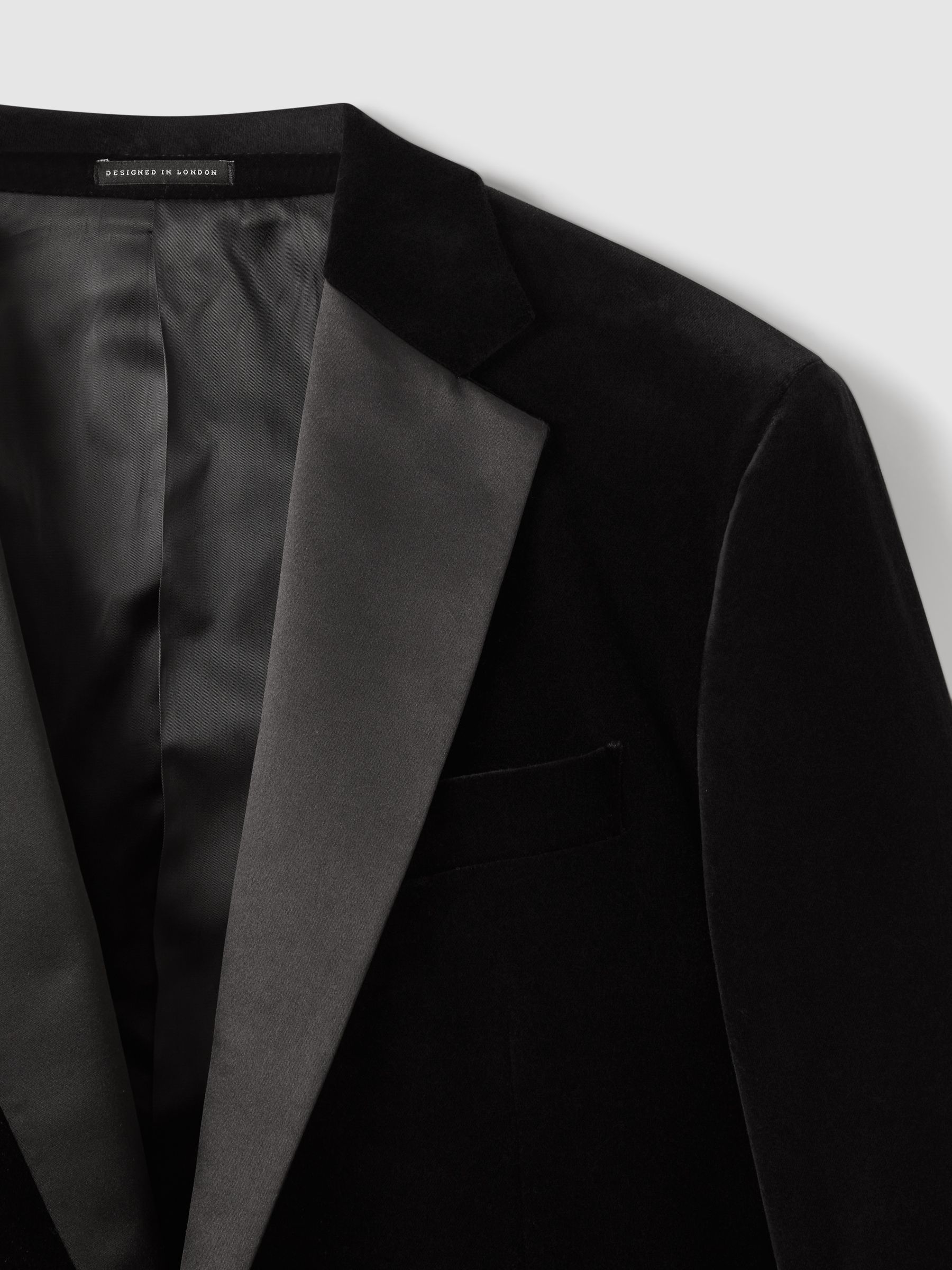 Velvet Single Breasted Slim Fit Jacket in Black - Image 8 of 10