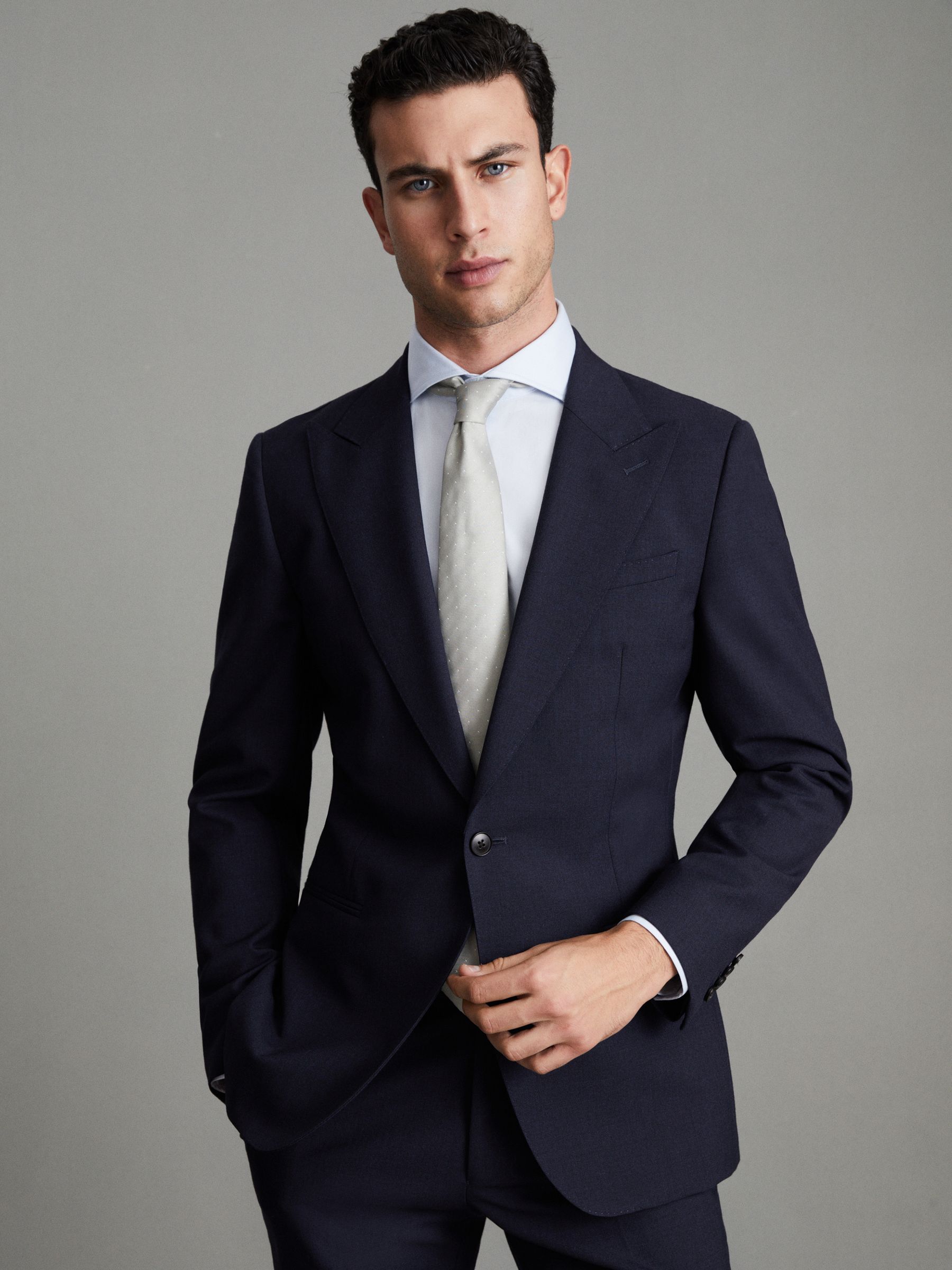 Slim Fit Wool Single Breasted Blazer in Navy - Image 1 of 5