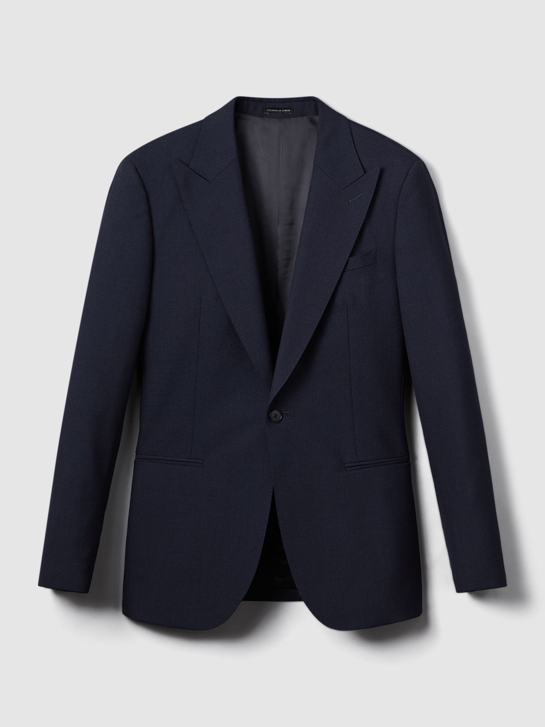 Slim Fit Wool Single Breasted Blazer in Navy - Image 2 of 5