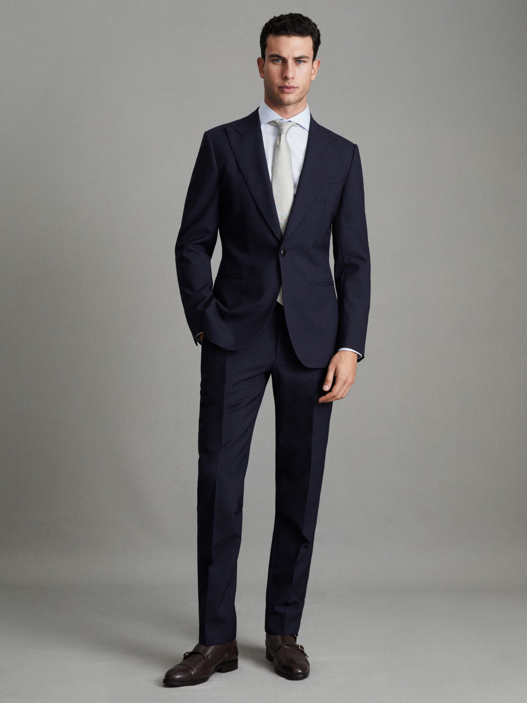 Slim Fit Wool Single Breasted Blazer in Navy - Image 3 of 5