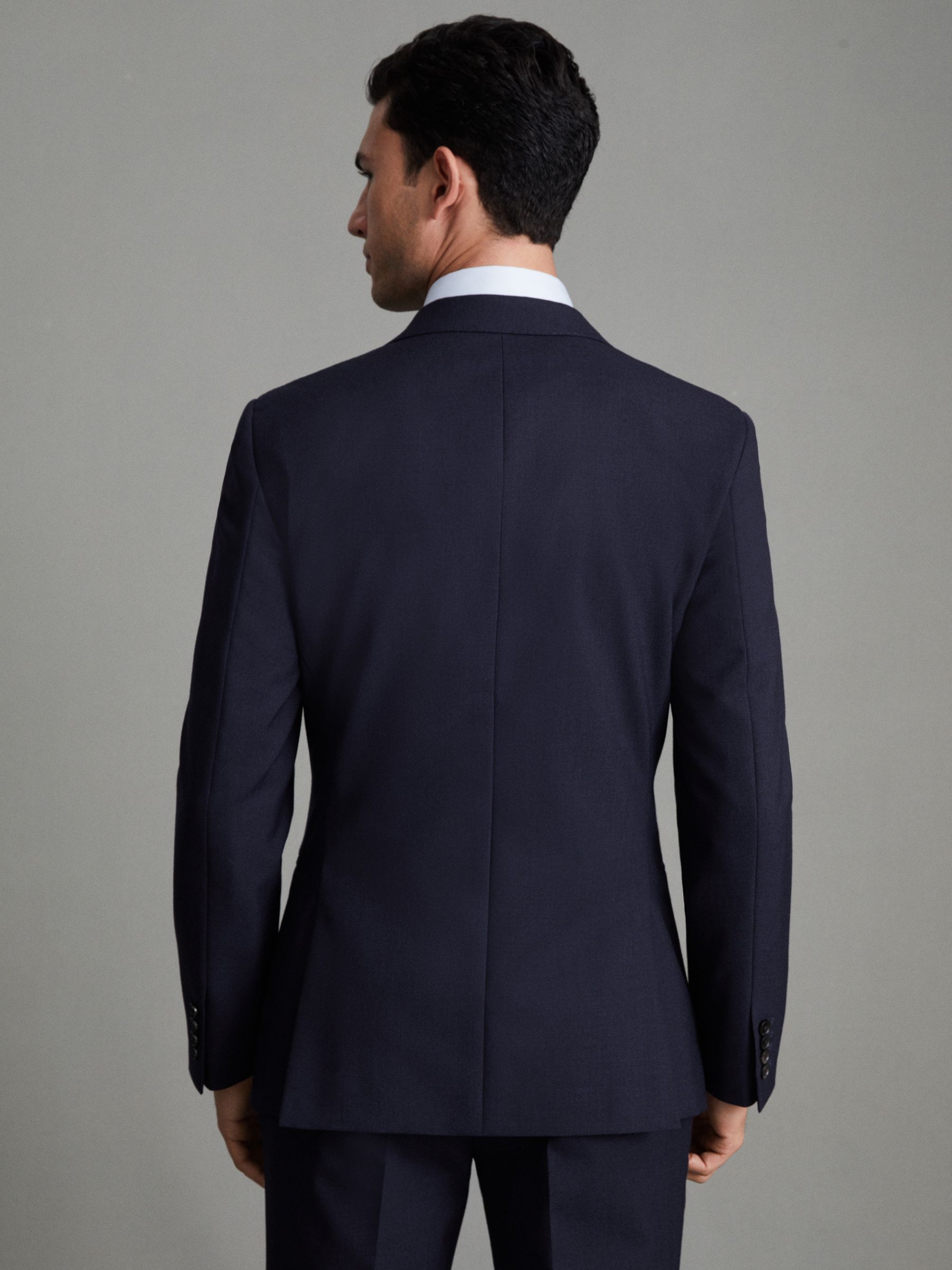 Slim Fit Wool Single Breasted Blazer in Navy - Image 4 of 5