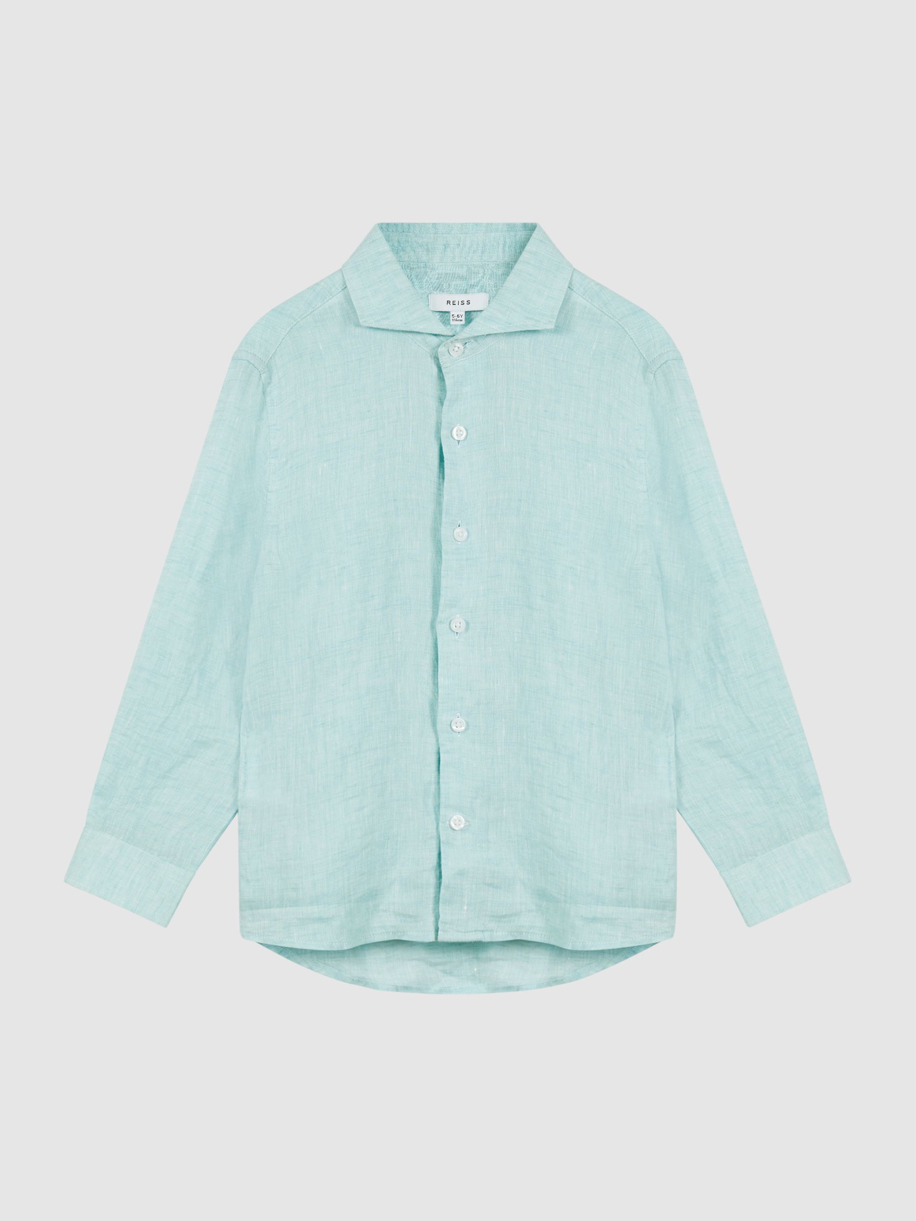 Long Sleeve Linen Shirt in Aquamarine - Image 2 of 6