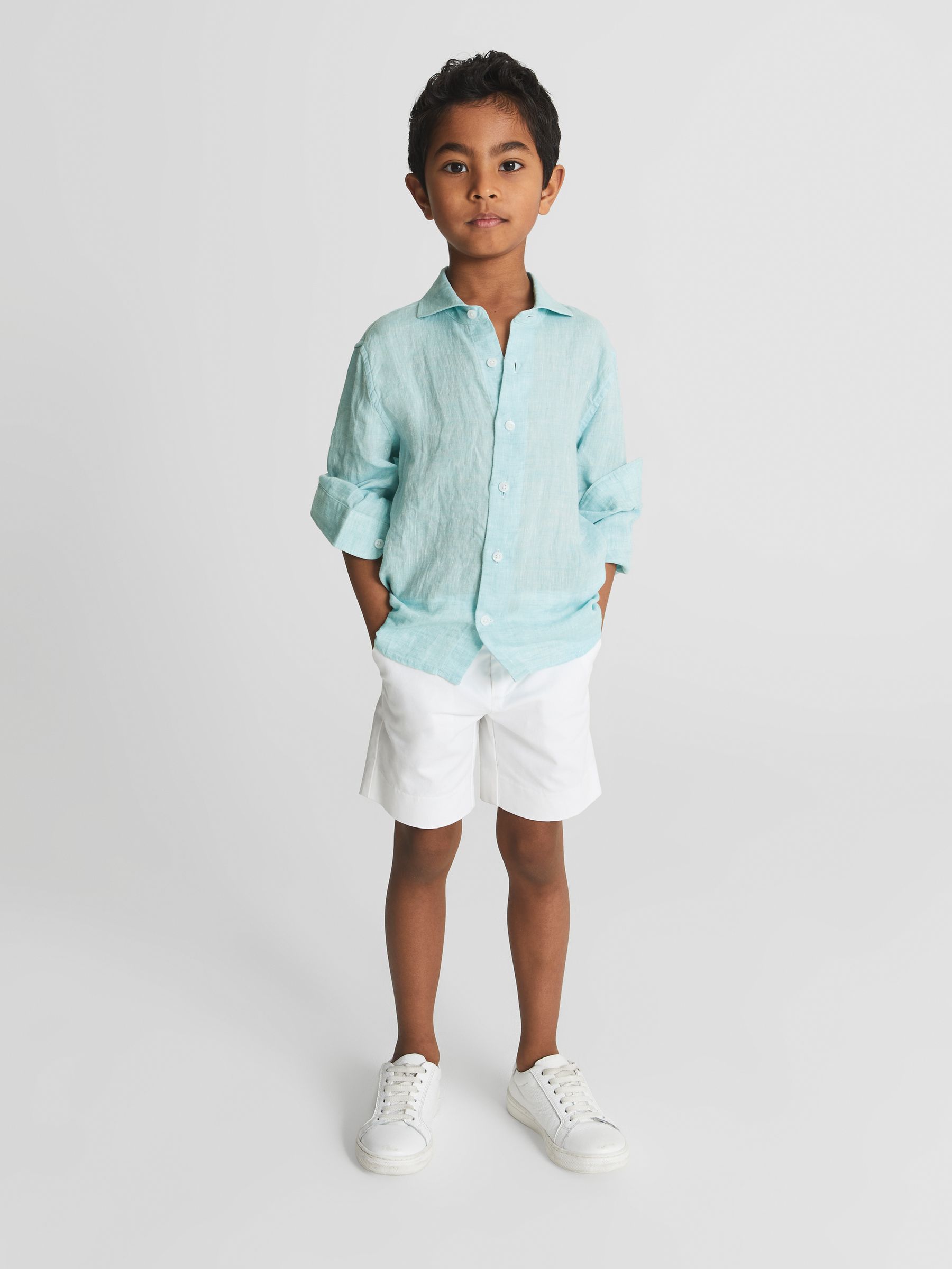 Long Sleeve Linen Shirt in Aquamarine - Image 3 of 6