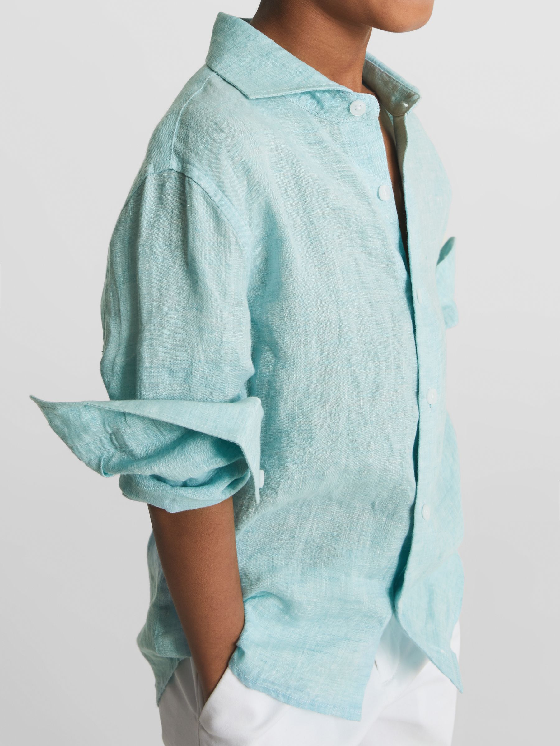 Long Sleeve Linen Shirt in Aquamarine - Image 4 of 6
