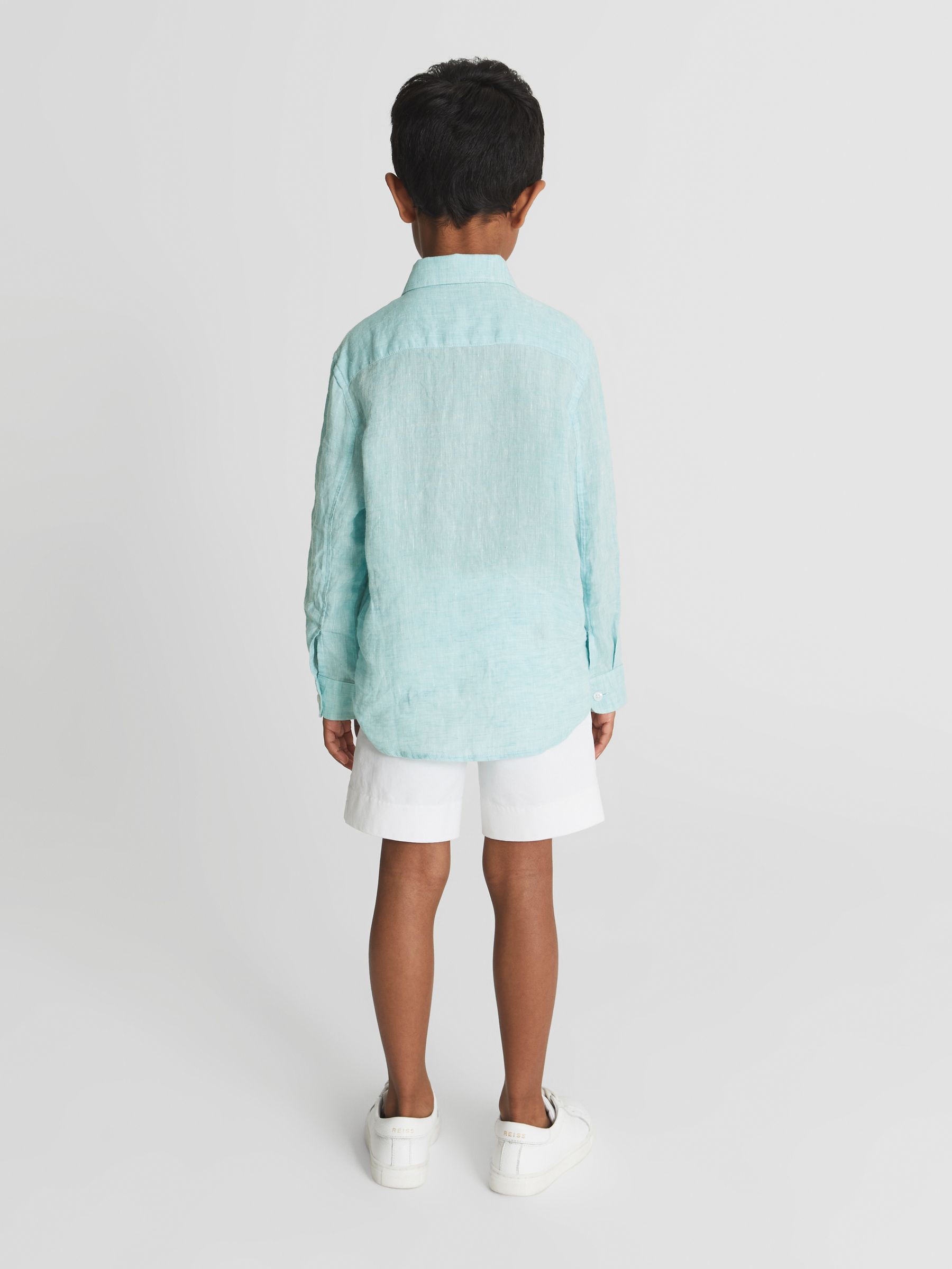 Long Sleeve Linen Shirt in Aquamarine - Image 5 of 6