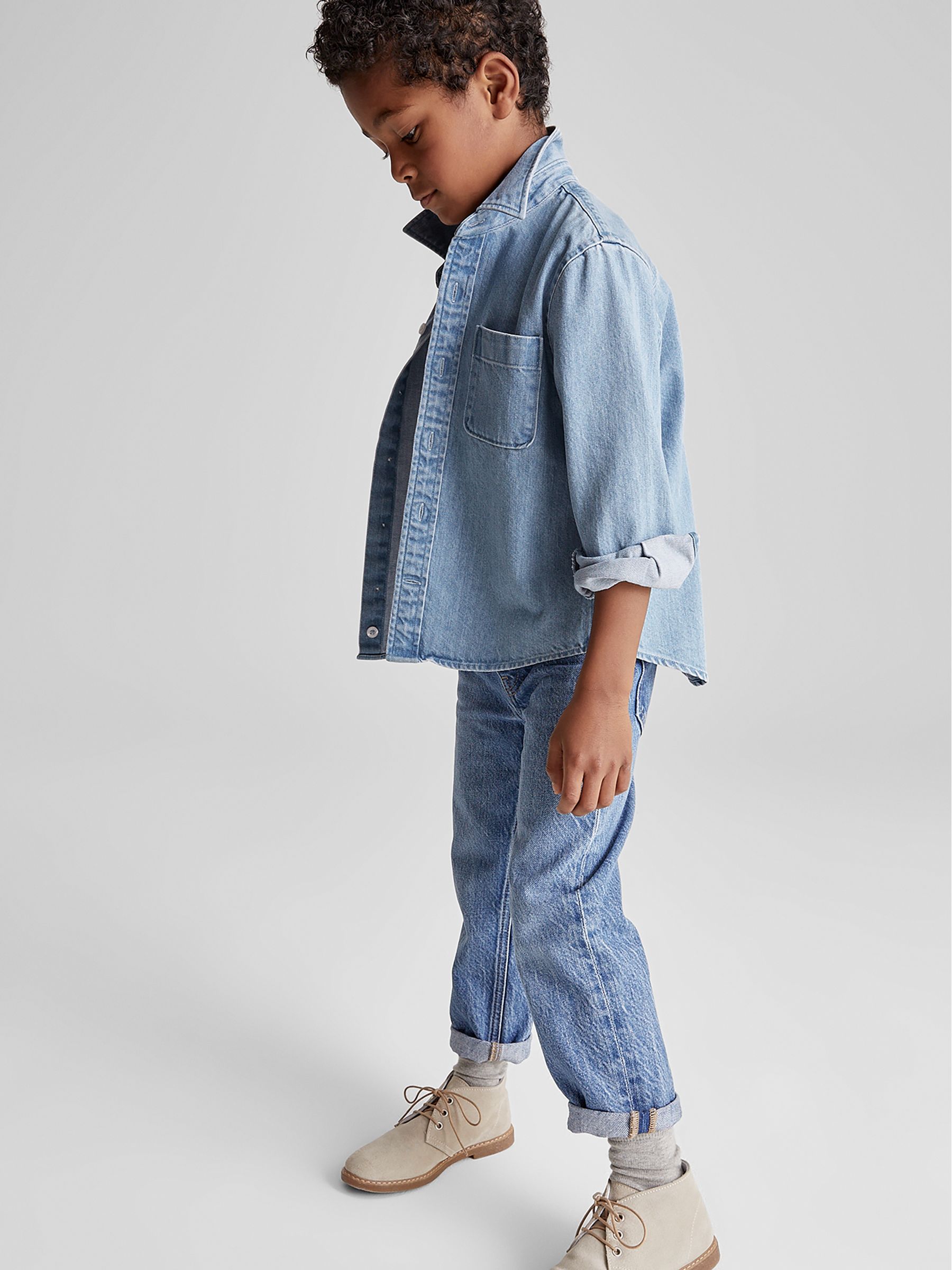 Denim Overshirt in Washed Blue - Image 1 of 6
