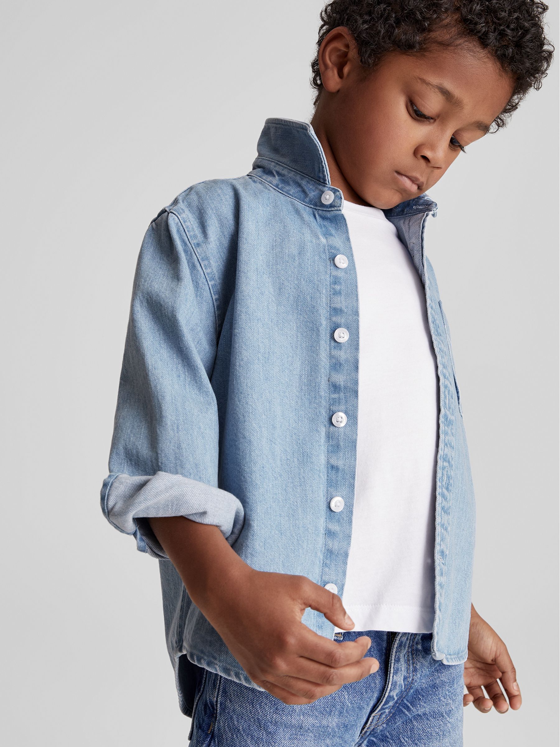 Denim Overshirt in Washed Blue - Image 3 of 6