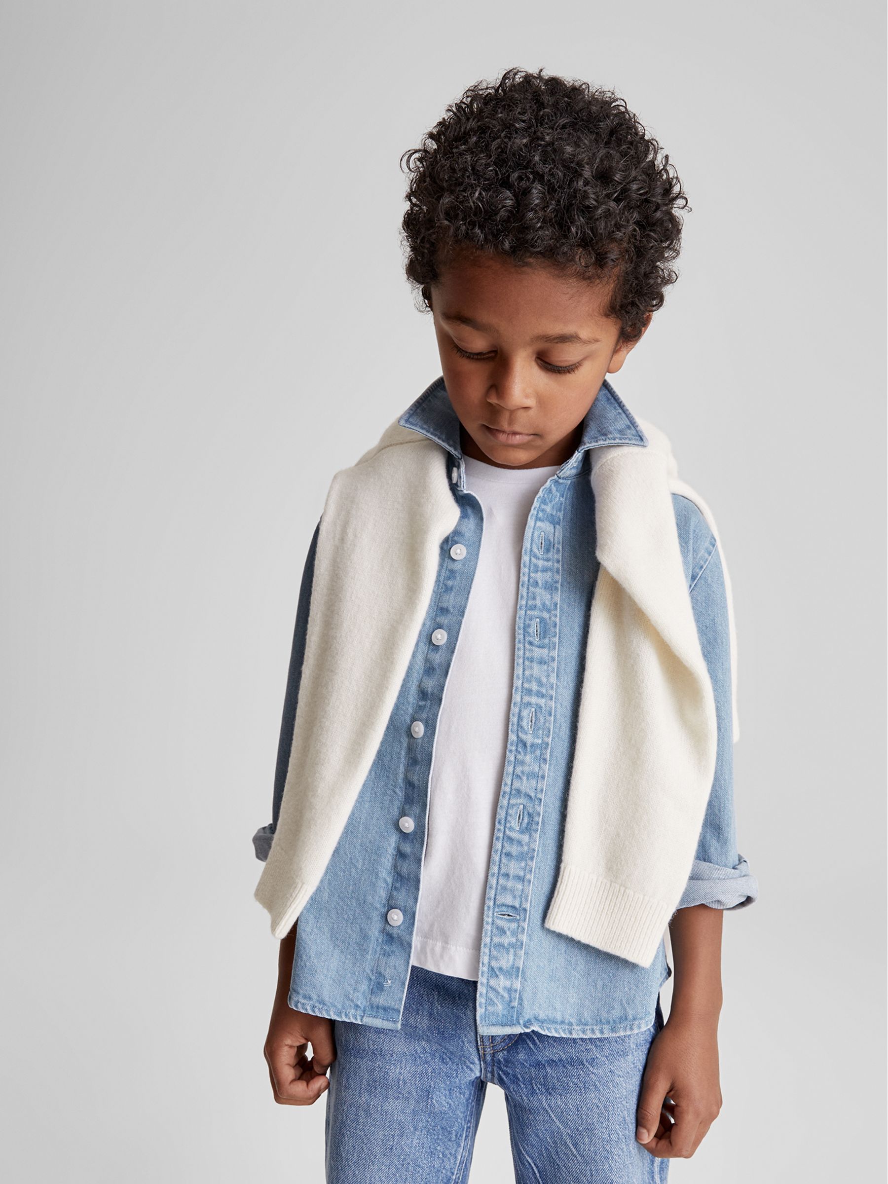 Denim Overshirt in Washed Blue - Image 4 of 6