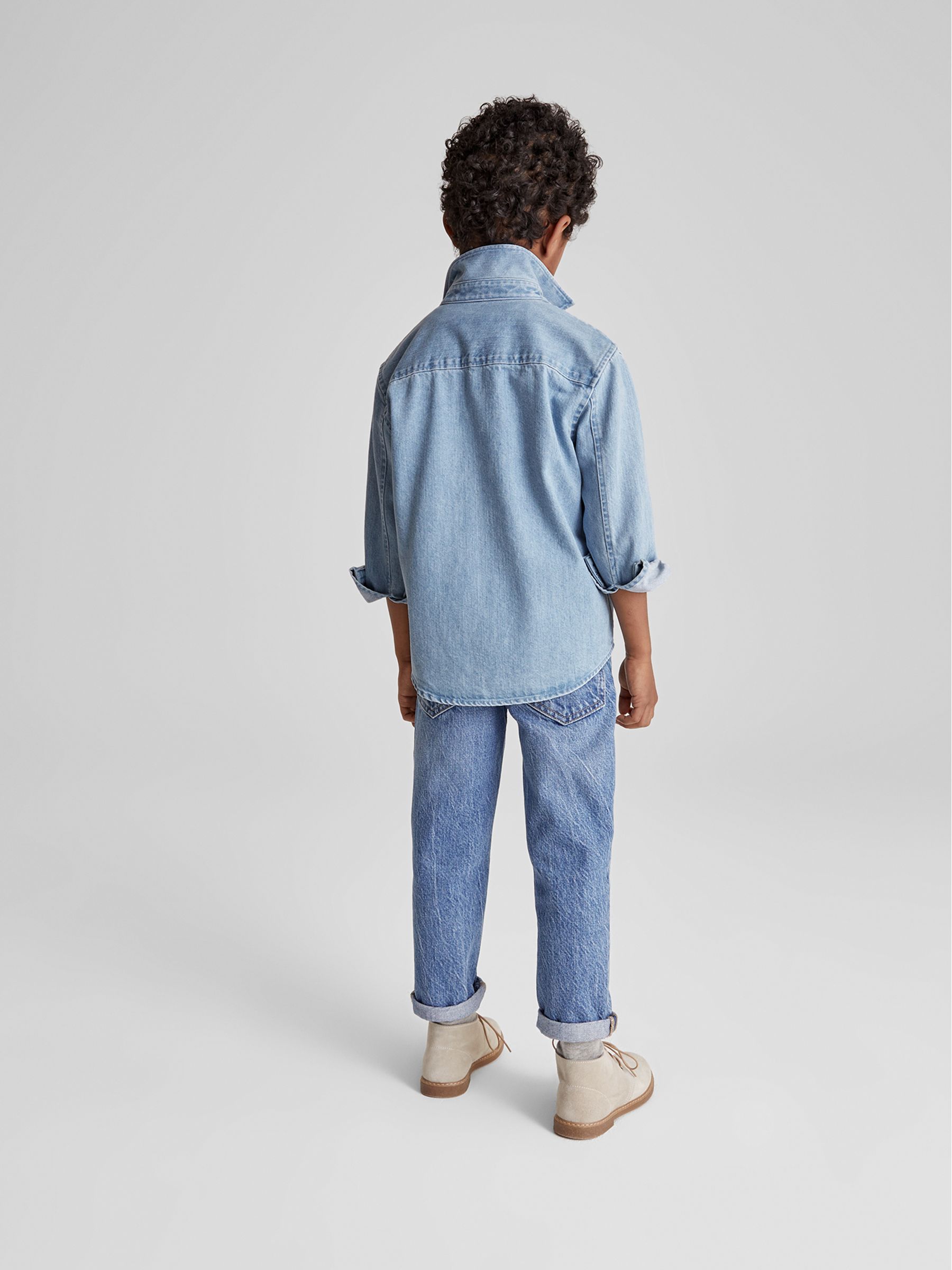 Denim Overshirt in Washed Blue - Image 5 of 6