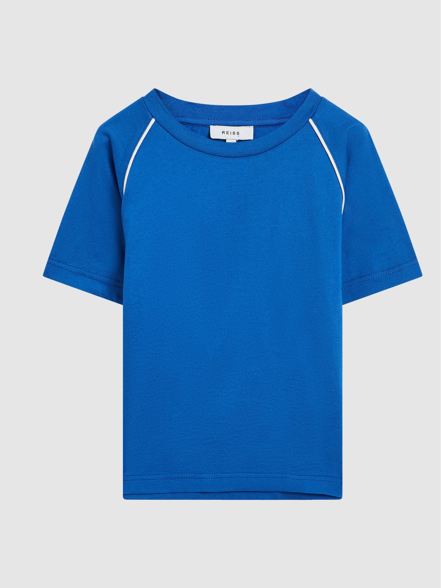 Piped Knitted Trim Crew Neck Tee in Bright Blue - Image 2 of 6