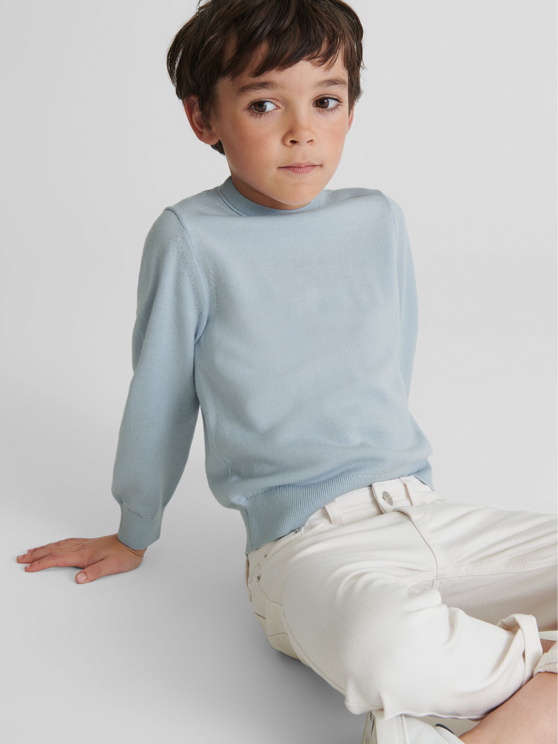 Crew Neck Knitted Jumper in Soft Blue - Image 1 of 6