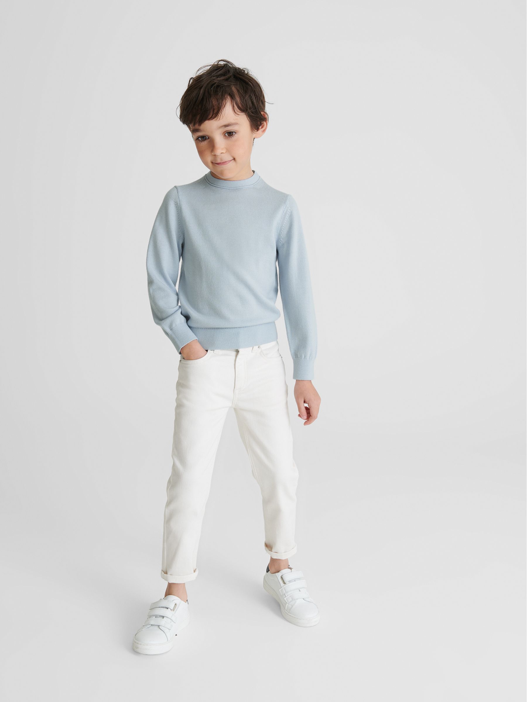 Crew Neck Knitted Jumper in Soft Blue - Image 3 of 6
