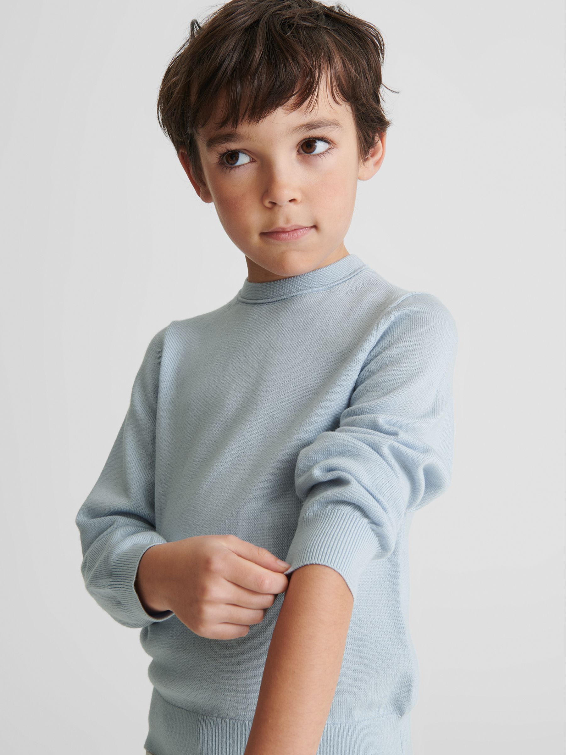 Crew Neck Knitted Jumper in Soft Blue - Image 4 of 6