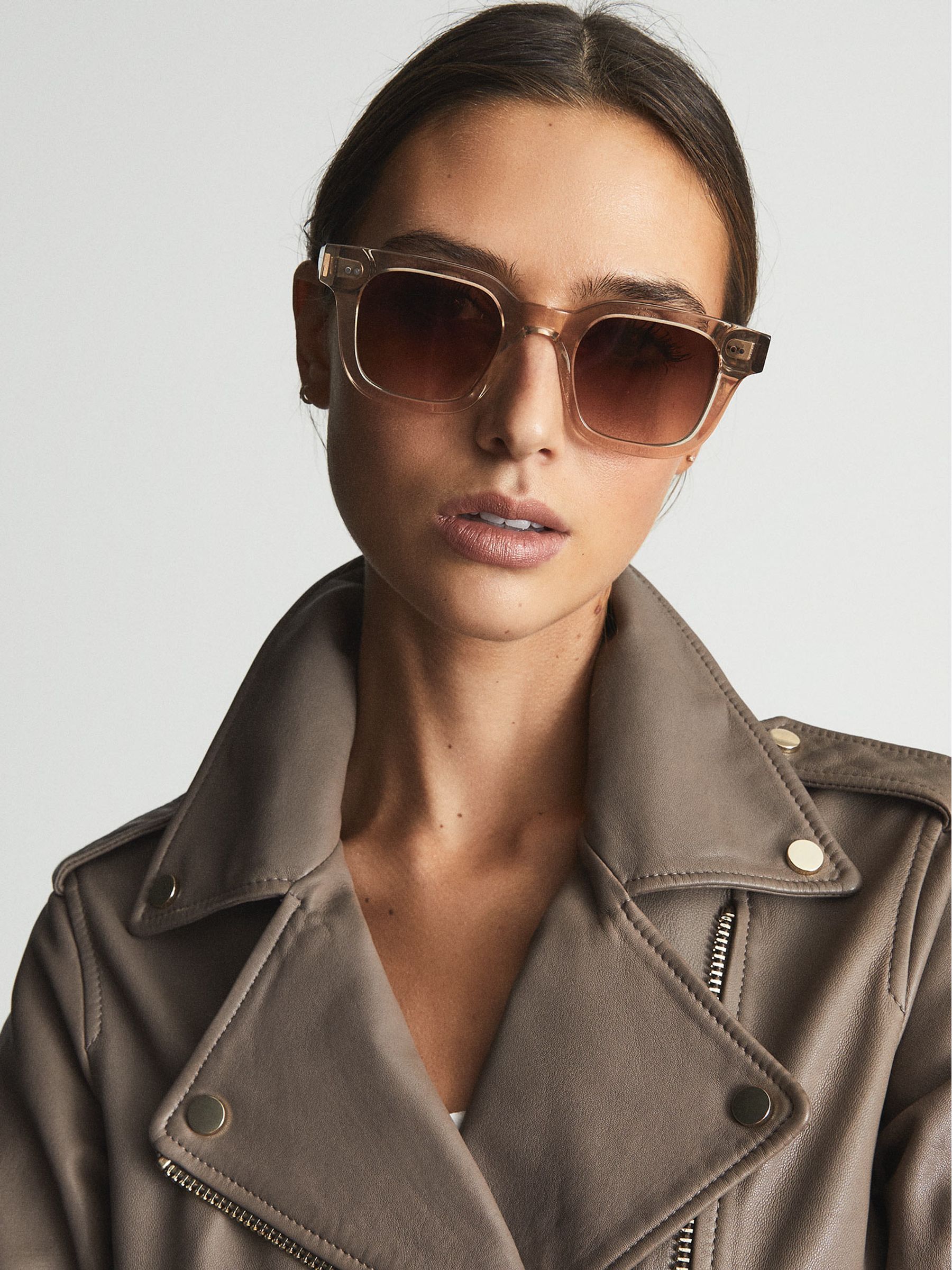 Leather Biker Jacket in Taupe - Image 6 of 6