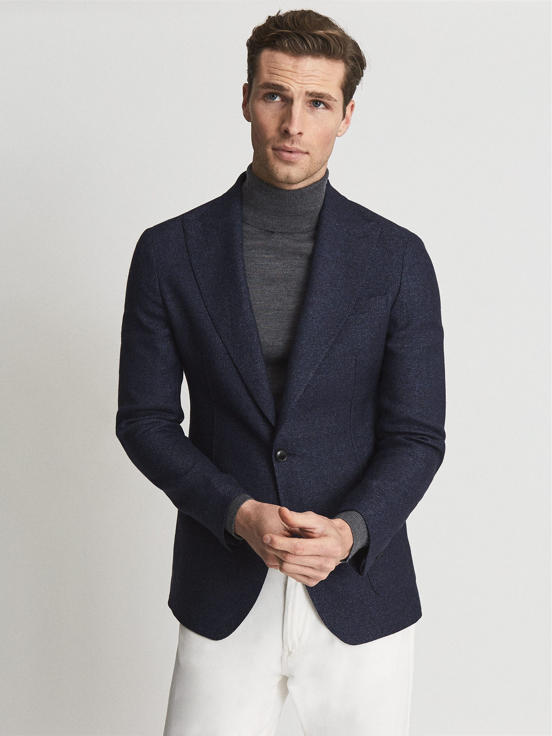 Amalfi Indigo Slim Fit Single Breasted Textured Blazer - Image 1 of 7