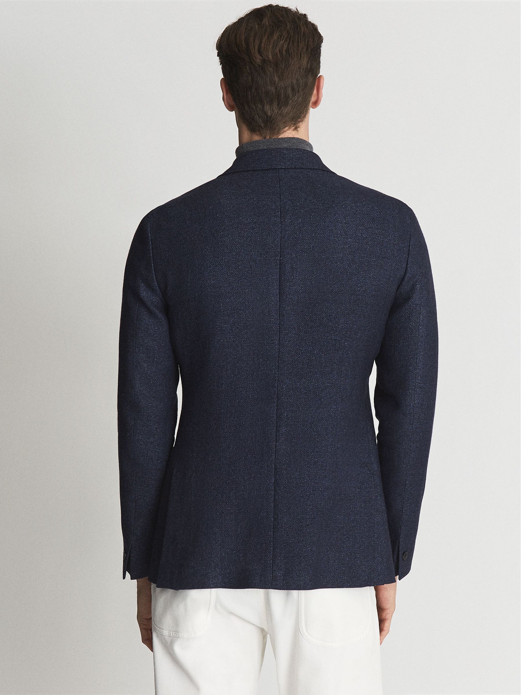 Amalfi Indigo Slim Fit Single Breasted Textured Blazer - Image 5 of 7