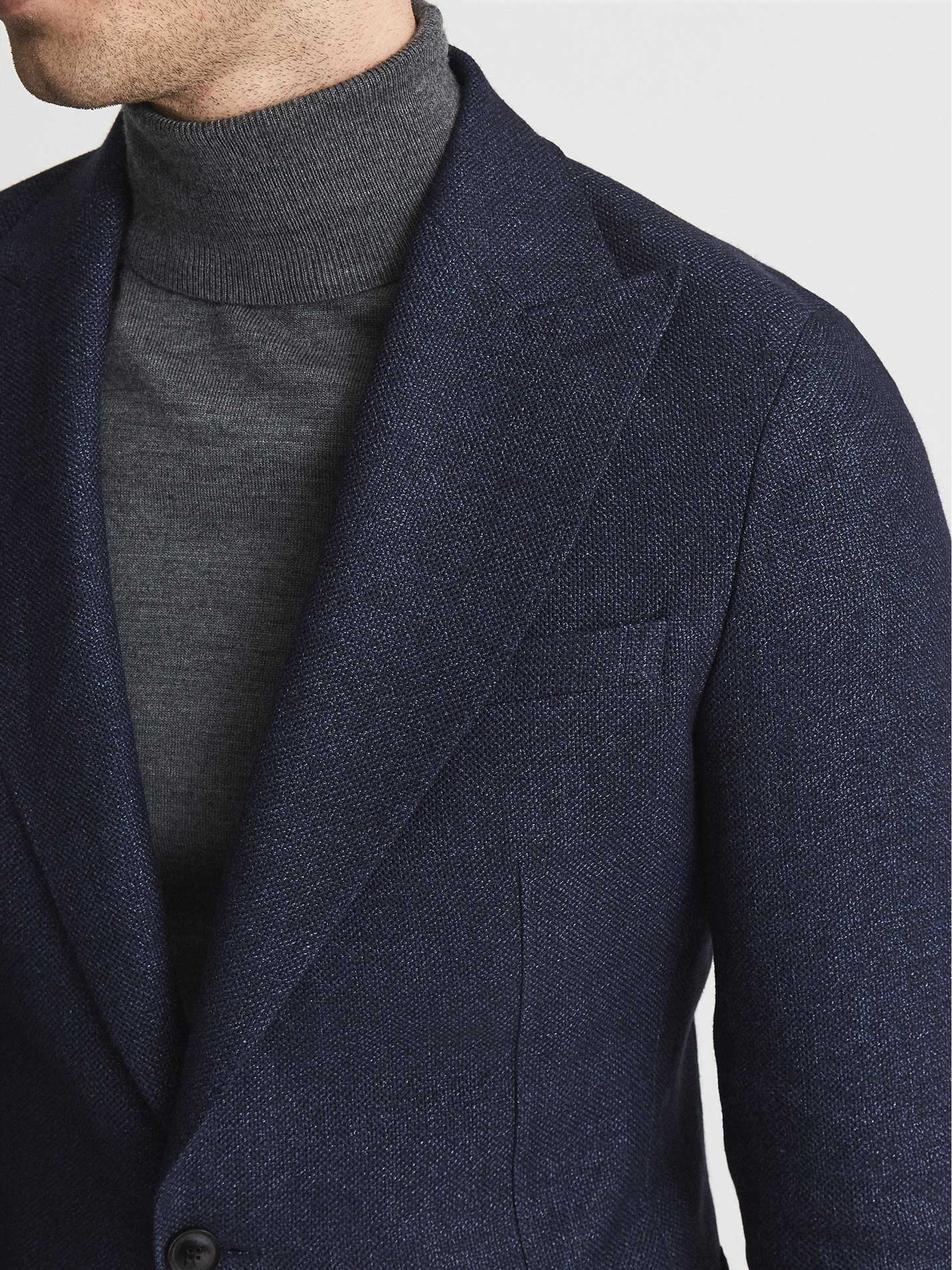 Amalfi Indigo Slim Fit Single Breasted Textured Blazer - Image 6 of 7