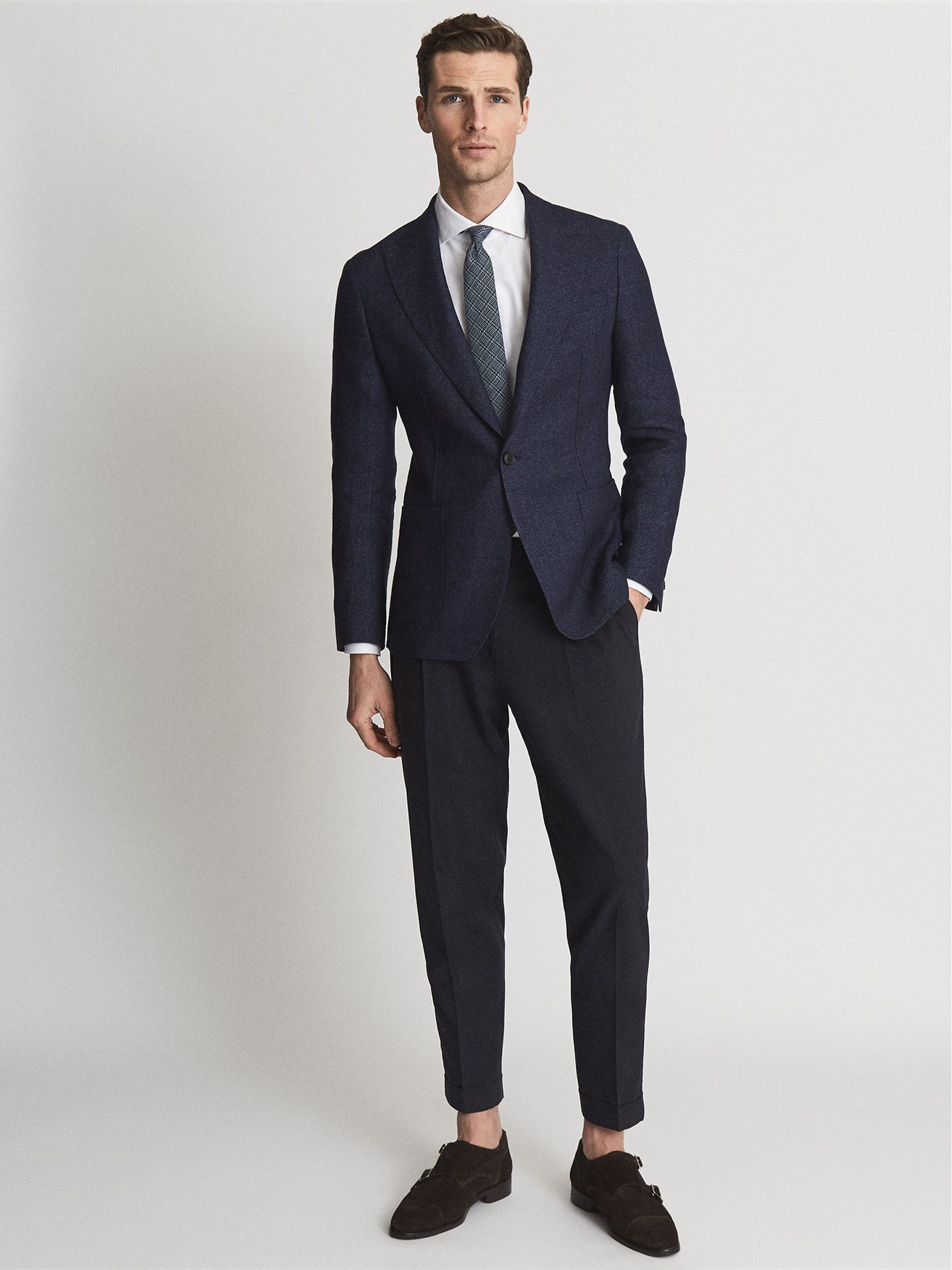 Amalfi Indigo Slim Fit Single Breasted Textured Blazer - Image 7 of 7