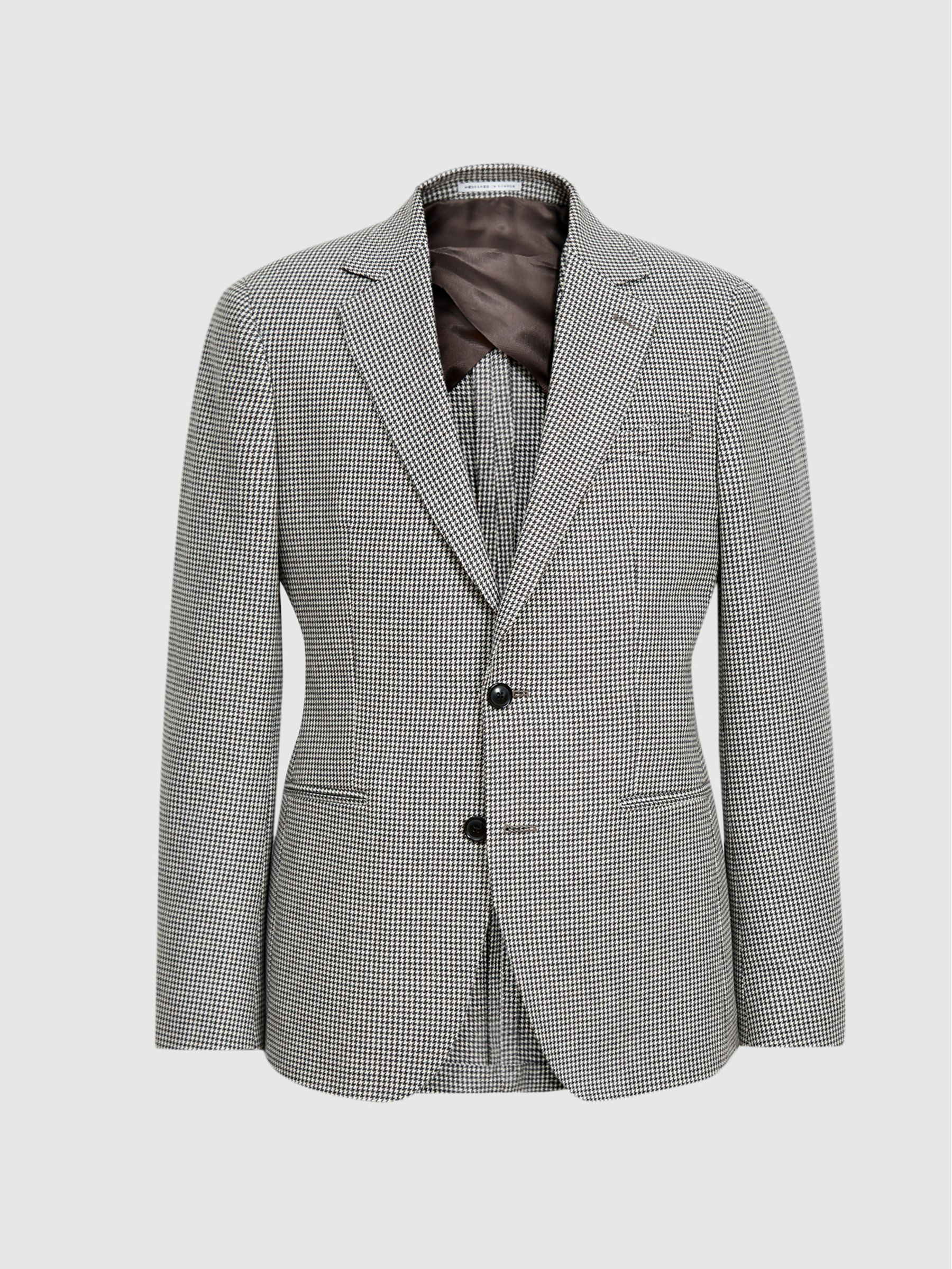 Freedom Grey/Brown Slim Fit Puppytooth Single Breasted Blazer - Image 2 of 6
