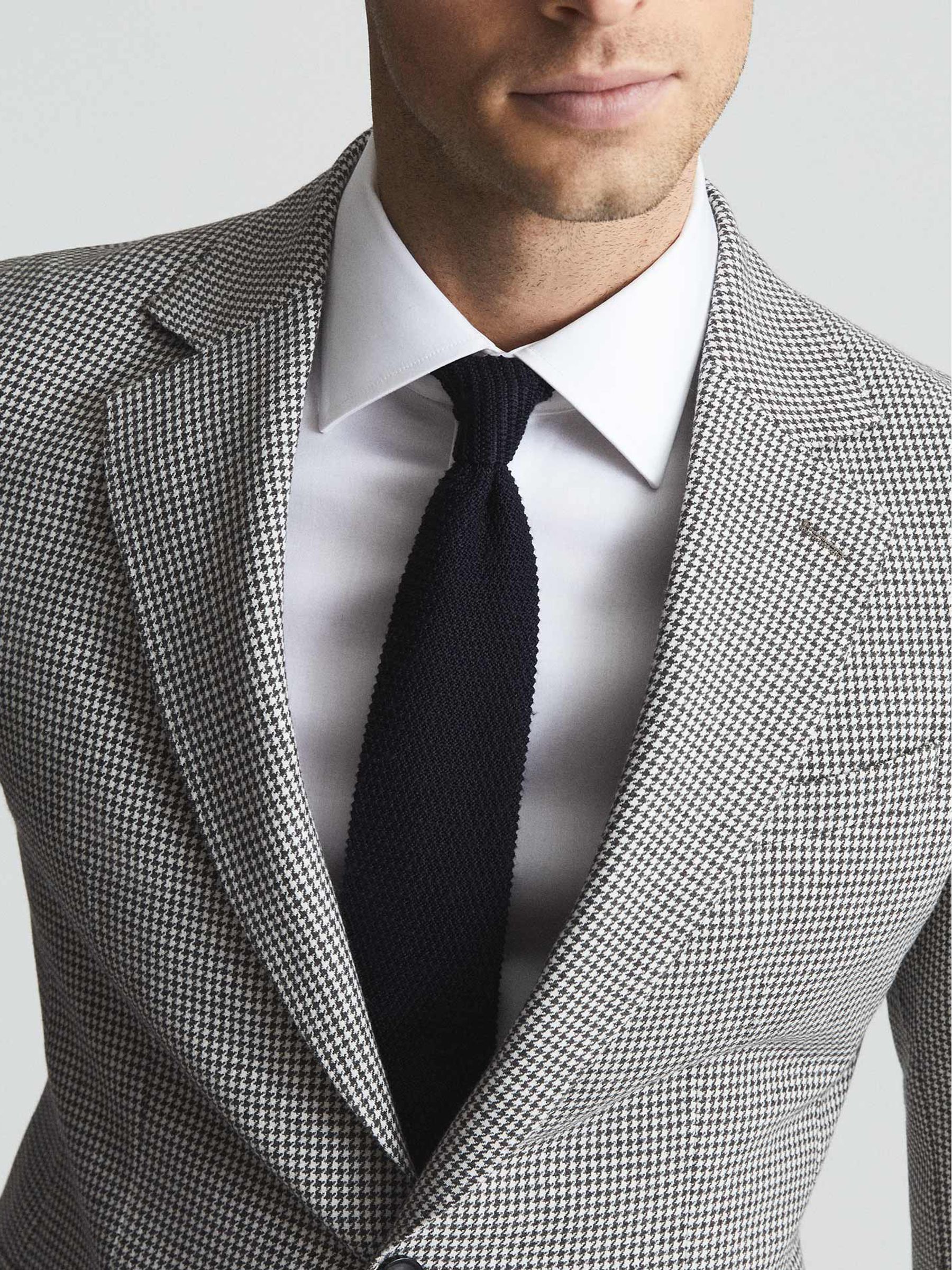 Freedom Grey/Brown Slim Fit Puppytooth Single Breasted Blazer - Image 4 of 6