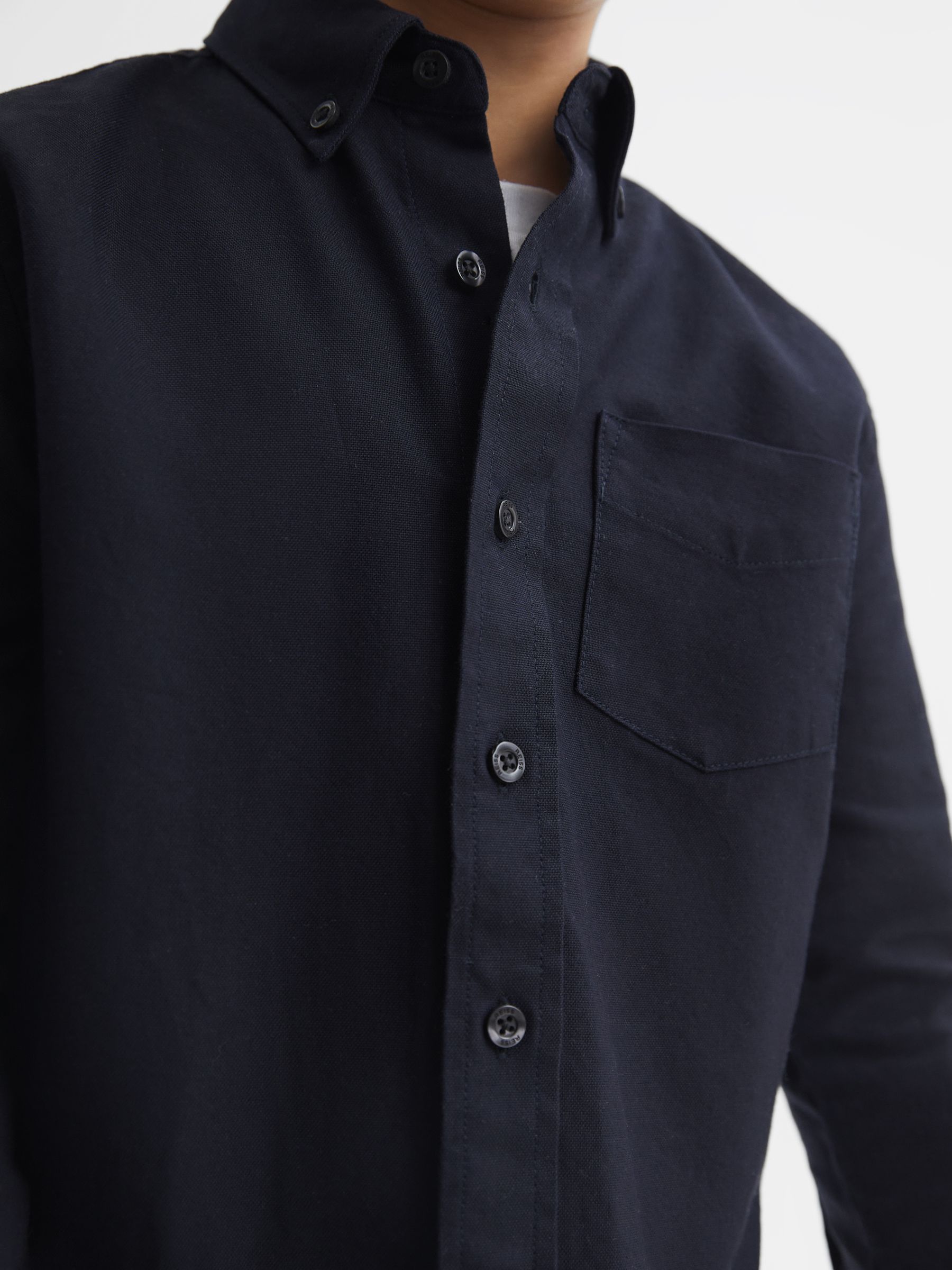 Junior Button Down Oxford Shirt in Navy - Image 4 of 6