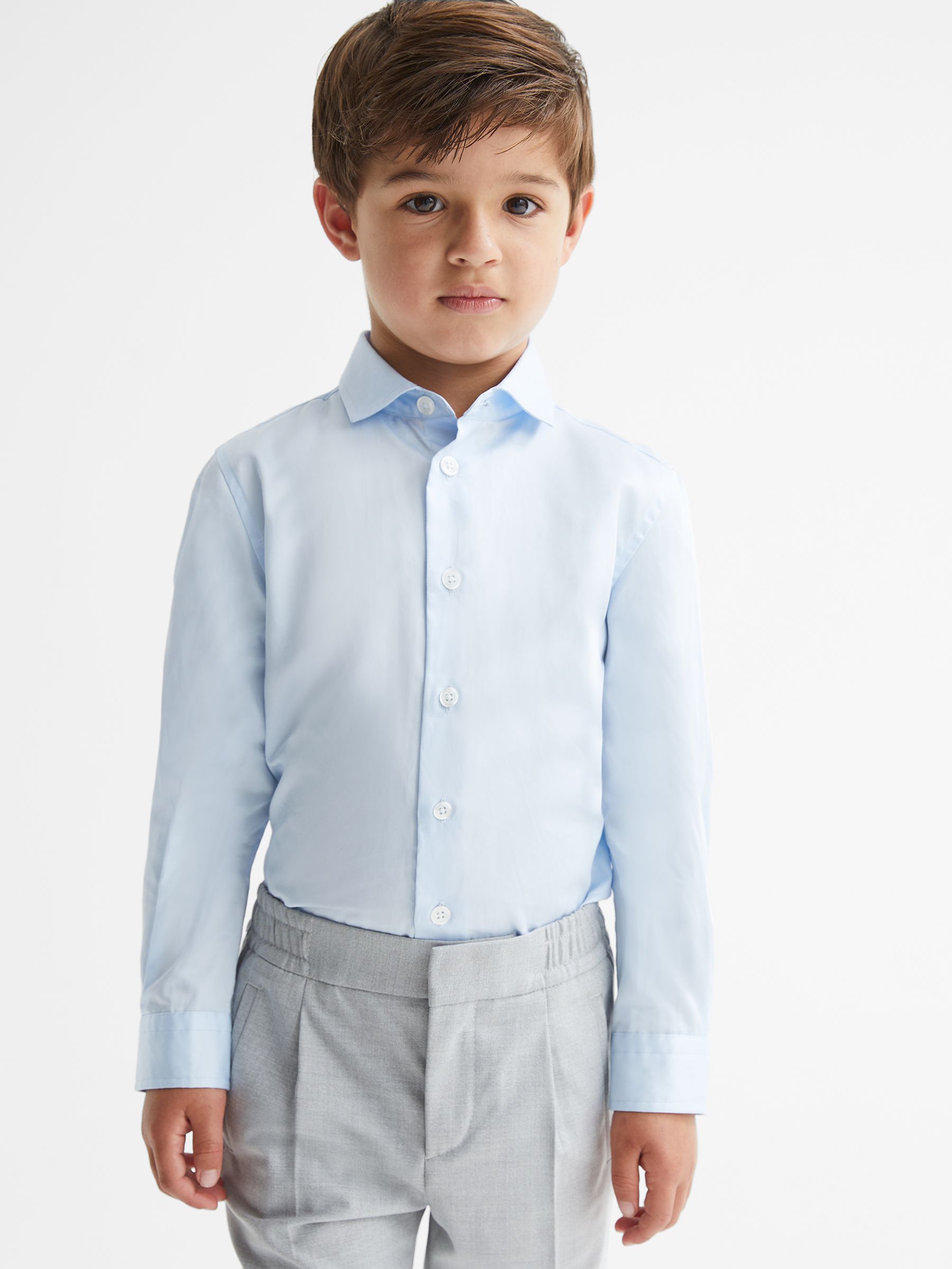 Junior Slim Fit Formal Shirt in Mid Blue - Image 1 of 6 Junior Slim Fit Formal Shirt in Mid Blue - Image 1 of 6