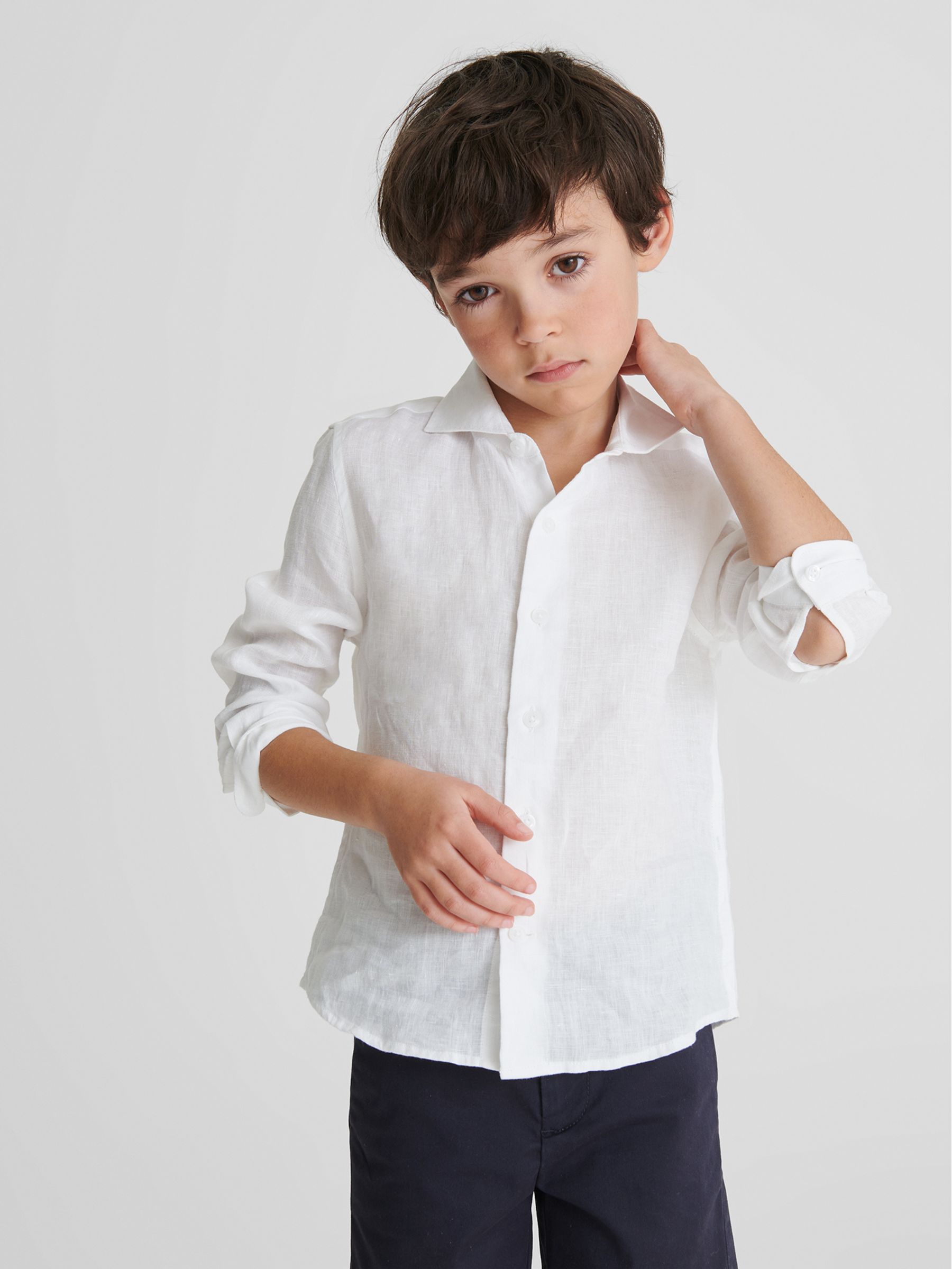 Long Sleeve Linen Shirt in White - Image 4 of 6