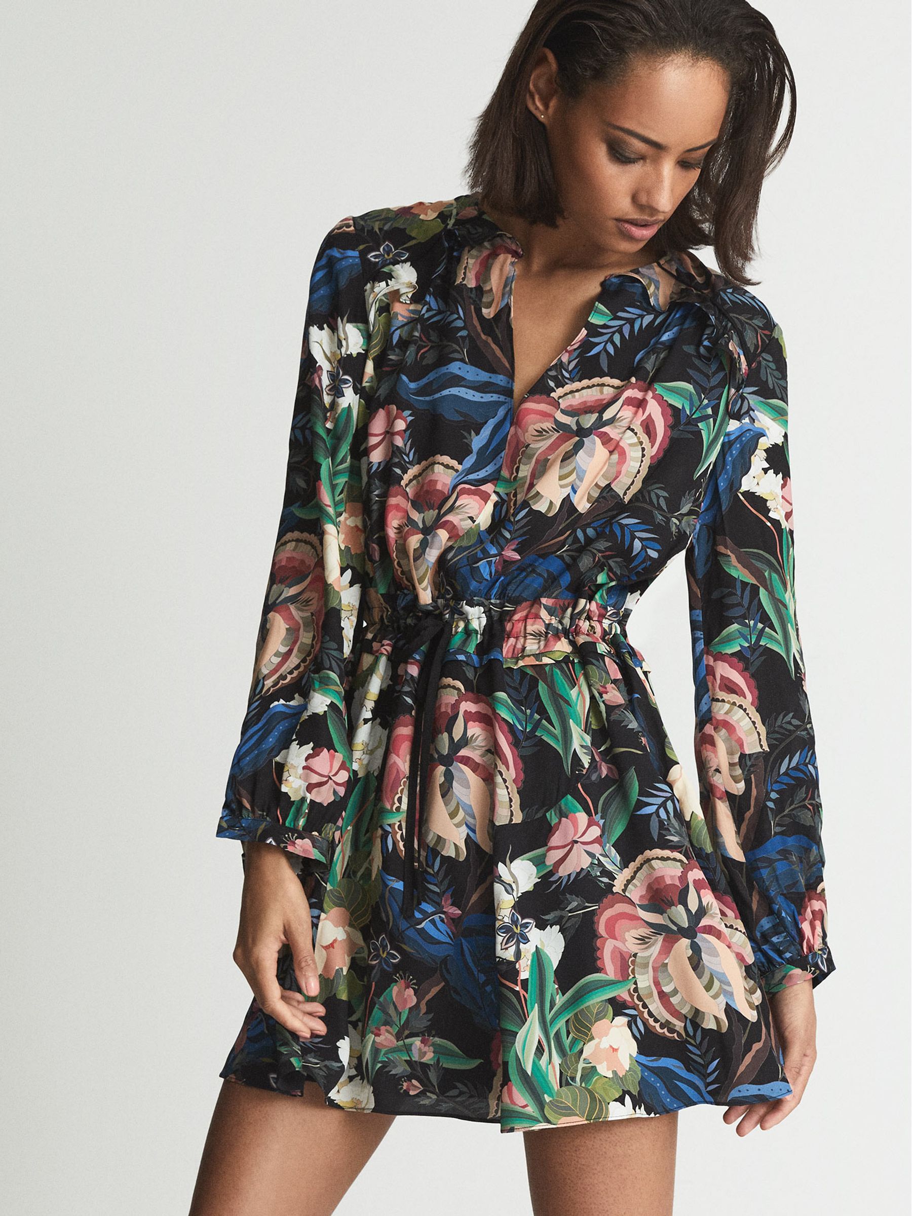 Floral Print Flippy Dress in Black Print - Image 4 of 5
