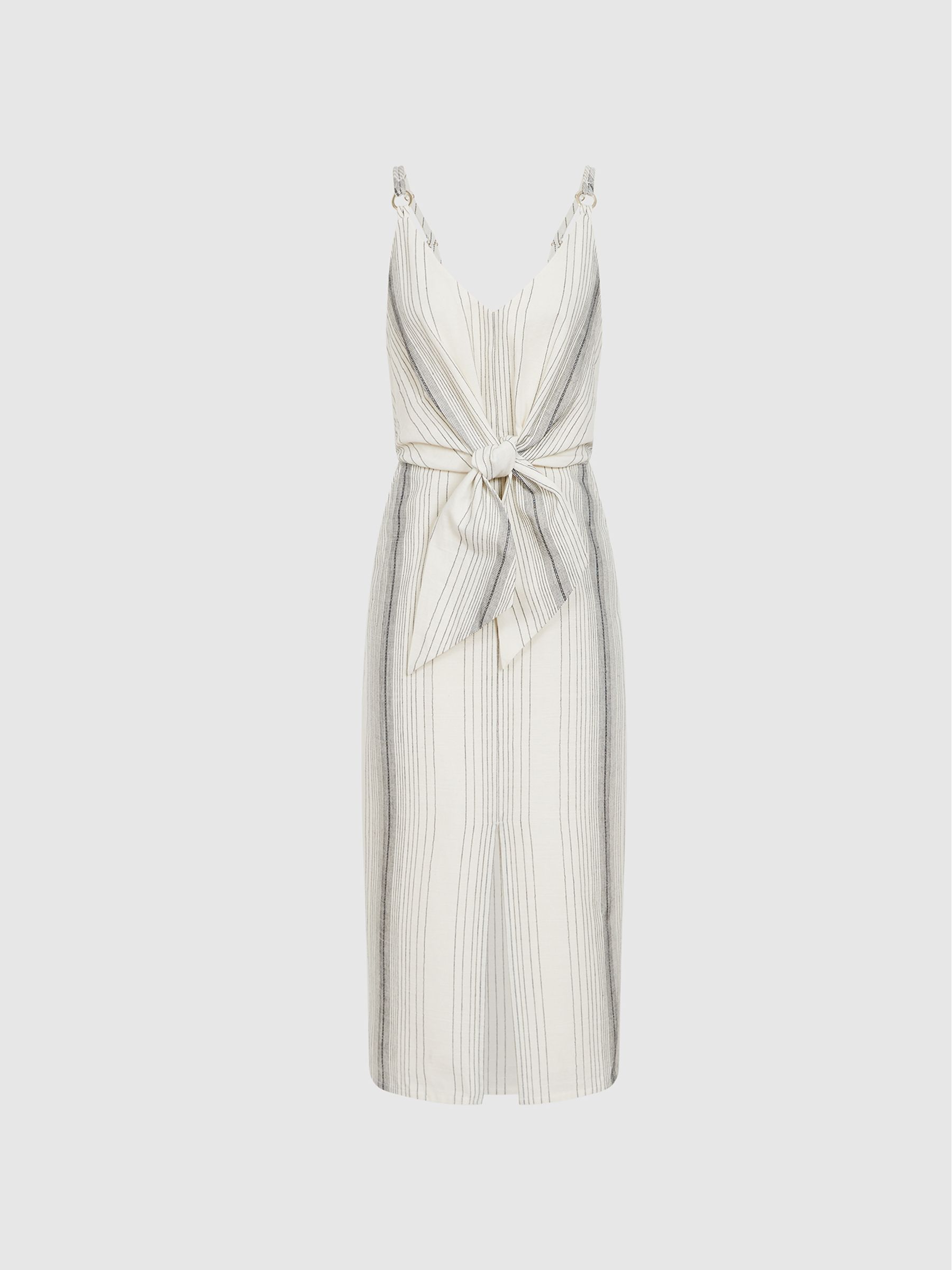Tie Front Striped Dress in Ivory - Image 2 of 6