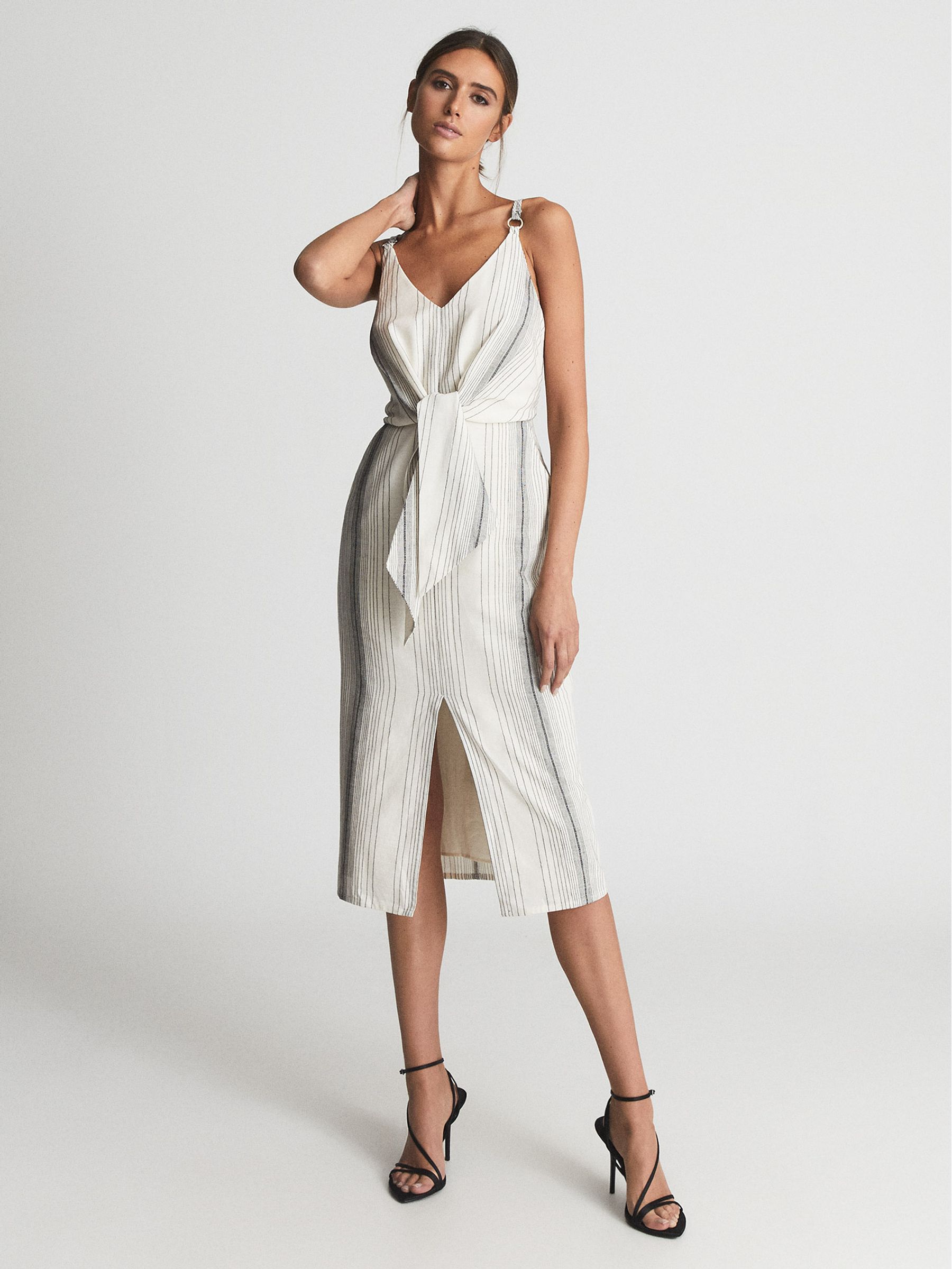 Tie Front Striped Dress in Ivory - Image 3 of 6