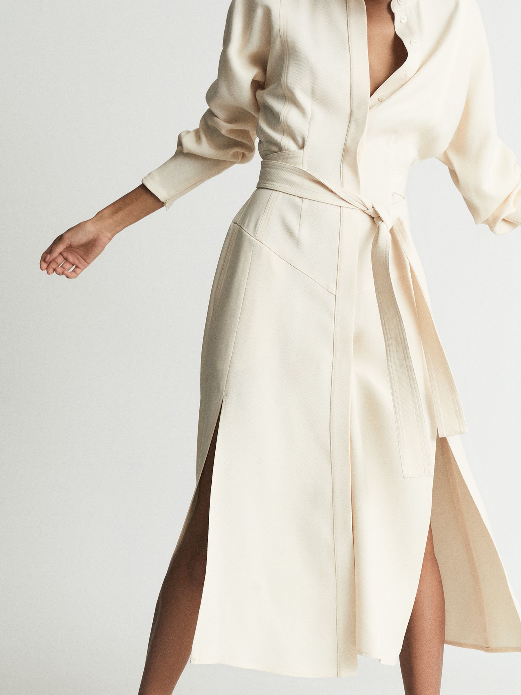 Regular Belted Midi Shirt Dress in Neutral - Image 3 of 7