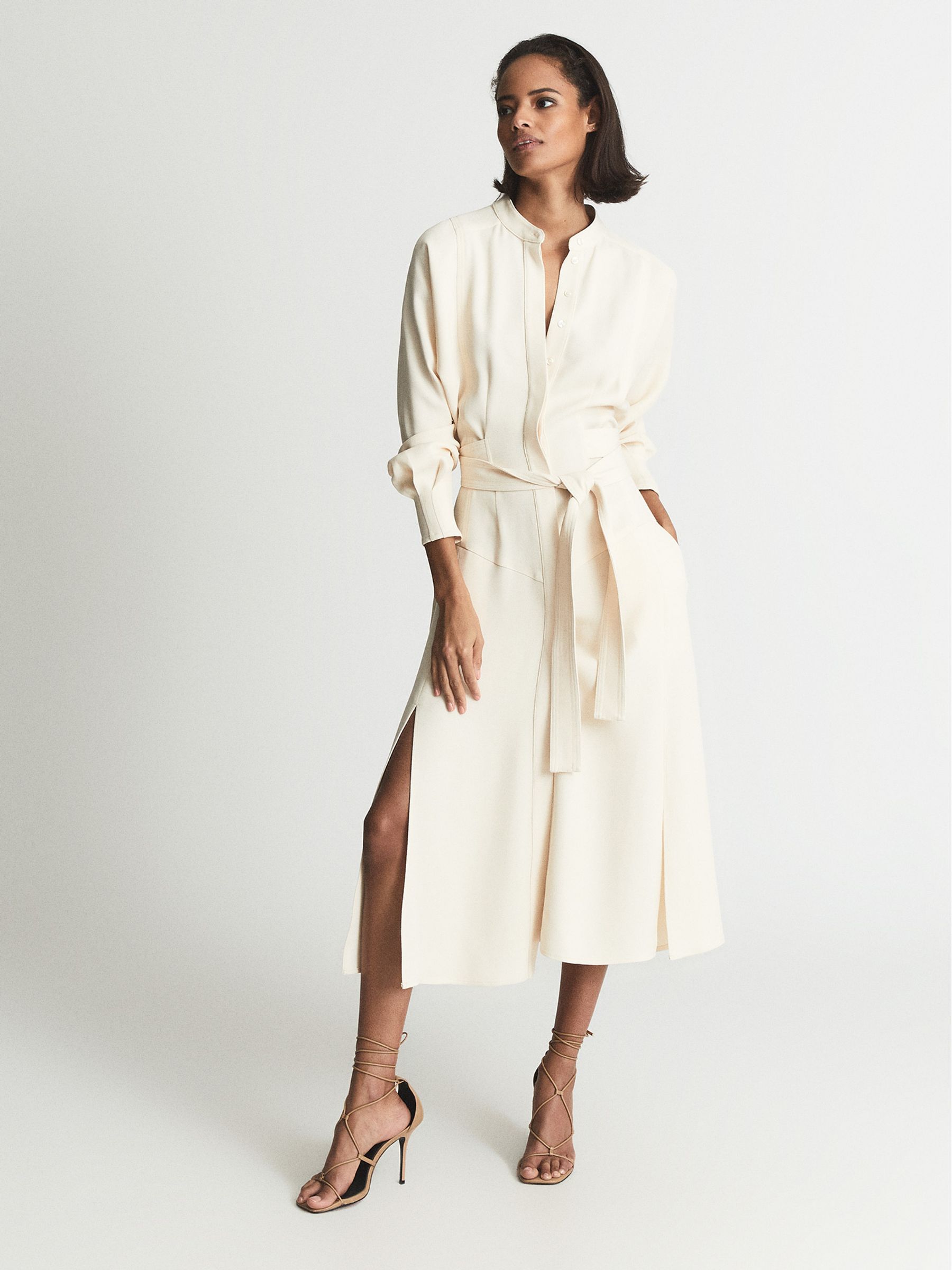 Regular Belted Midi Shirt Dress in Neutral - Image 6 of 7