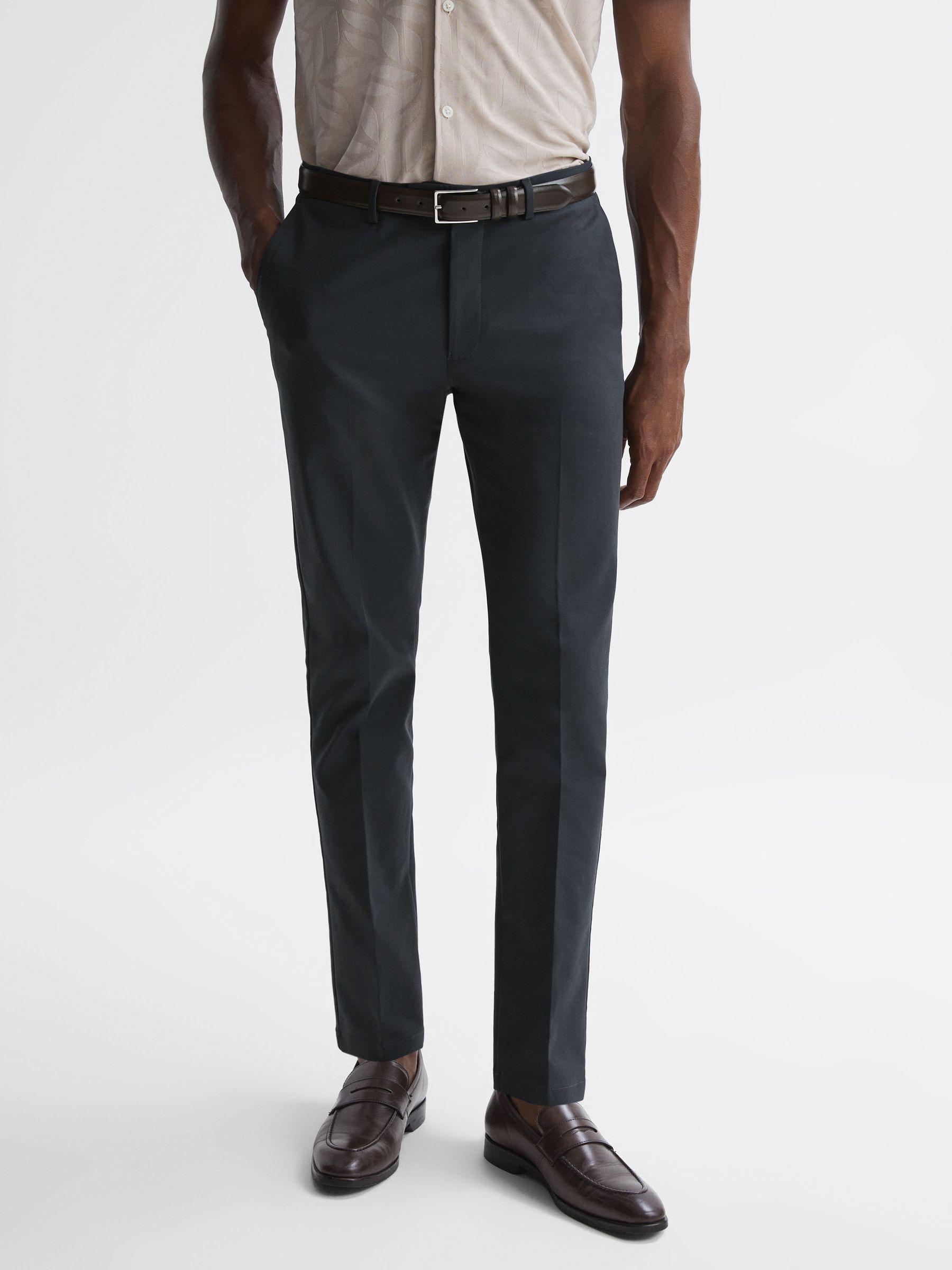 Slim Fit Cotton Blend Chinos in Steel Blue - Image 1 of 5